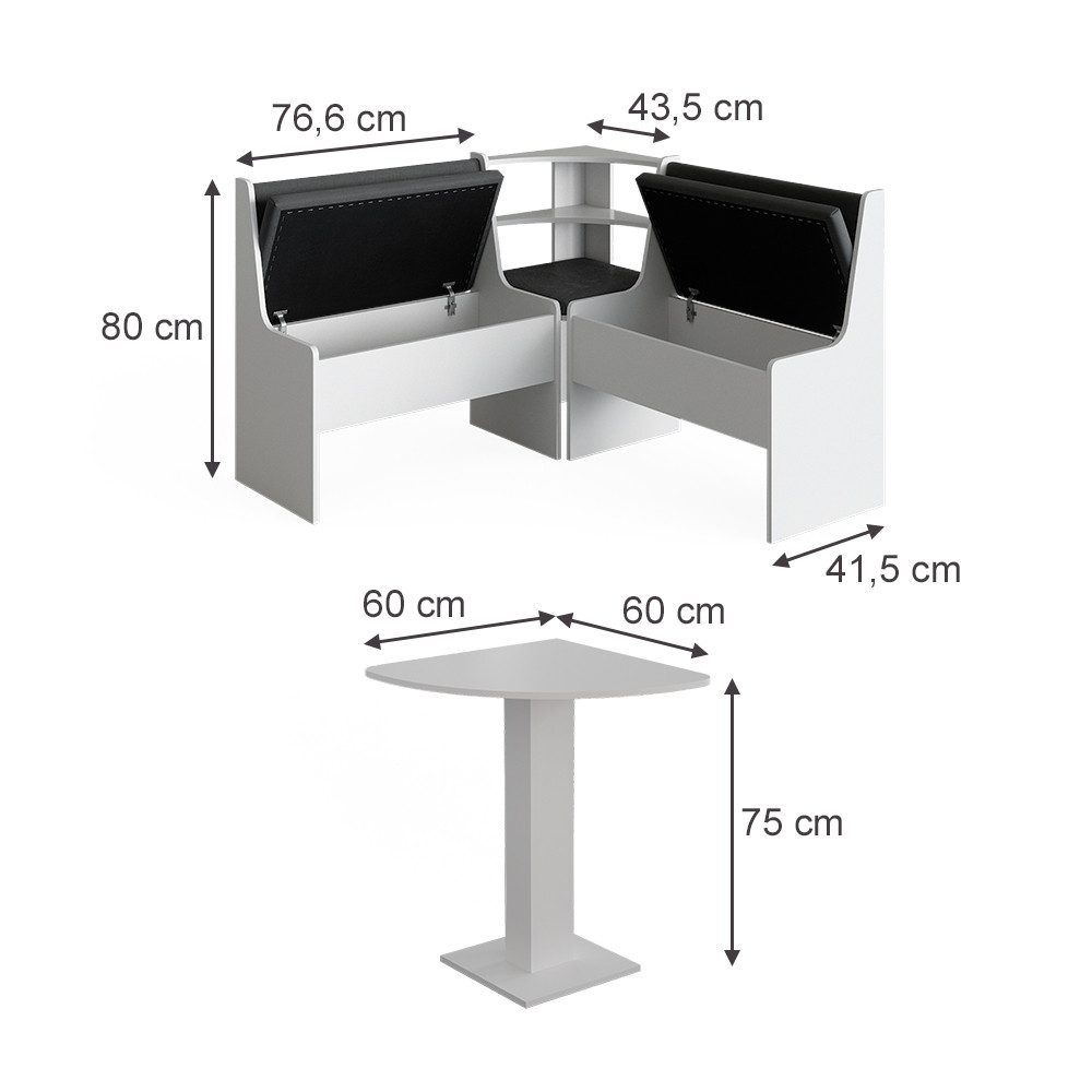 Vicco Sitzgruppe Roman, Weiß, 60 x 60 cm, (4-tlg)