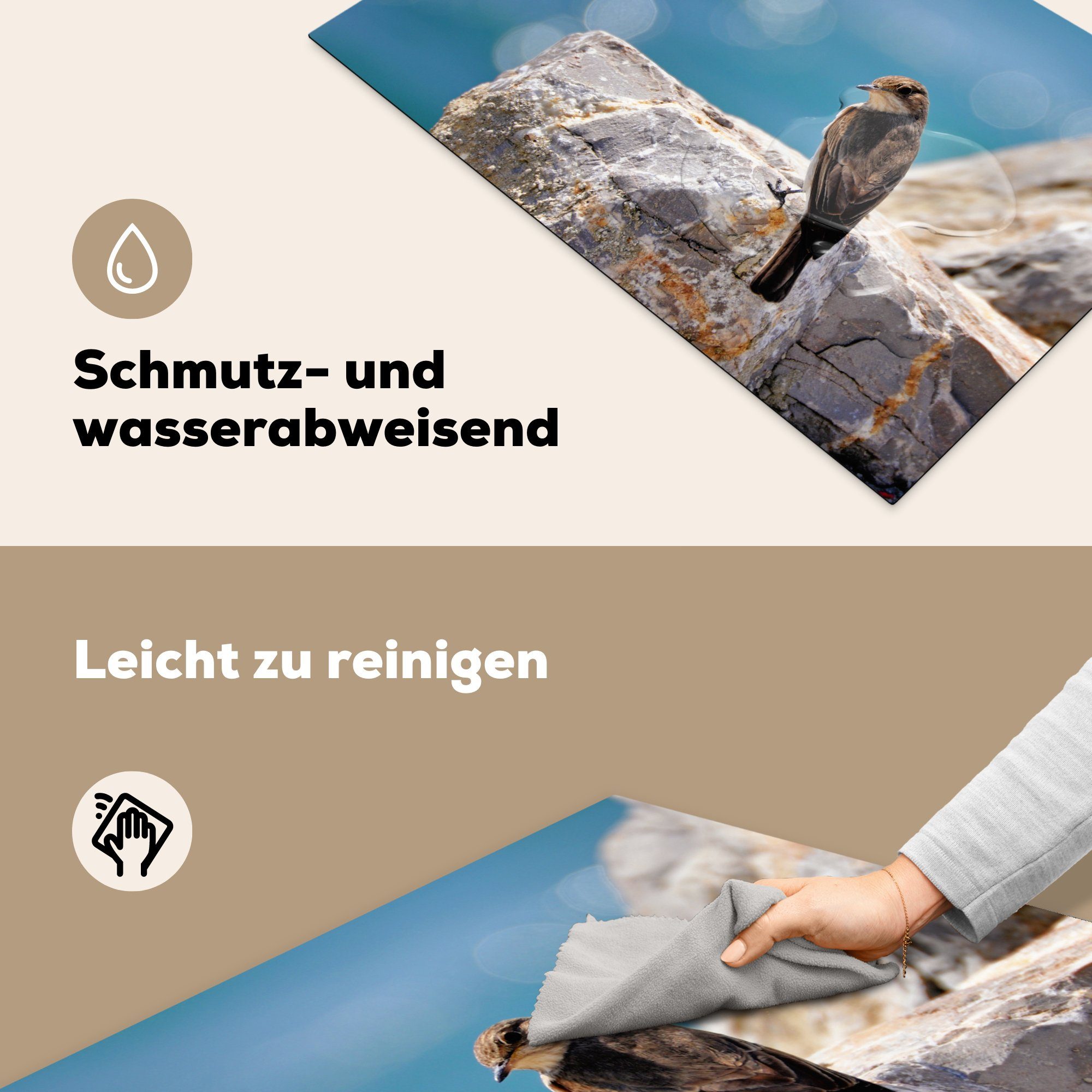 MuchoWow Herdblende-/Abdeckplatte Steinsperling Meer, Ceranfeldabdeckung auf einem Schutz Felsen Vinyl, Induktionskochfeld die für tlg), cm, am (1 küche, 81x52