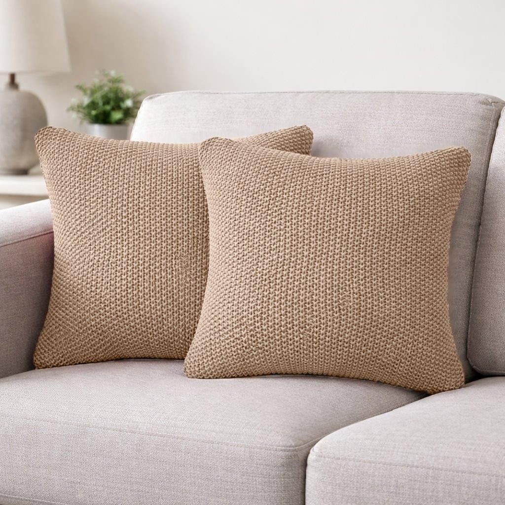 OTTO home Dekokissen Phelon, 2 Stk., 100% Baumwolle, Strick, ohne Füllung, Dekokissen, Vorderseite: Strickmuster, 100% Baumwolle, weich, uni – Bild 2 von 5