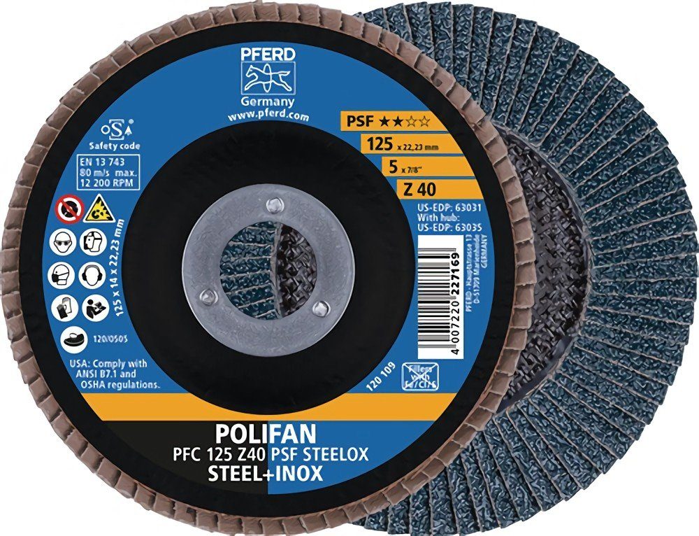 Pferd Fächerscheibe 10er Pack Fächerscheibe POLIFAN Z PSF STEELOX D.115mm K.Z-40 kon.STA