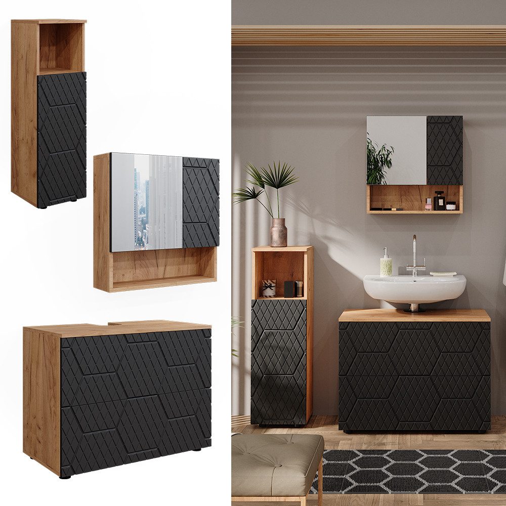 Vicco Badmöbel-Set Irma, Goldkraft Eiche/Anthrazit, 3 günstig online kaufen