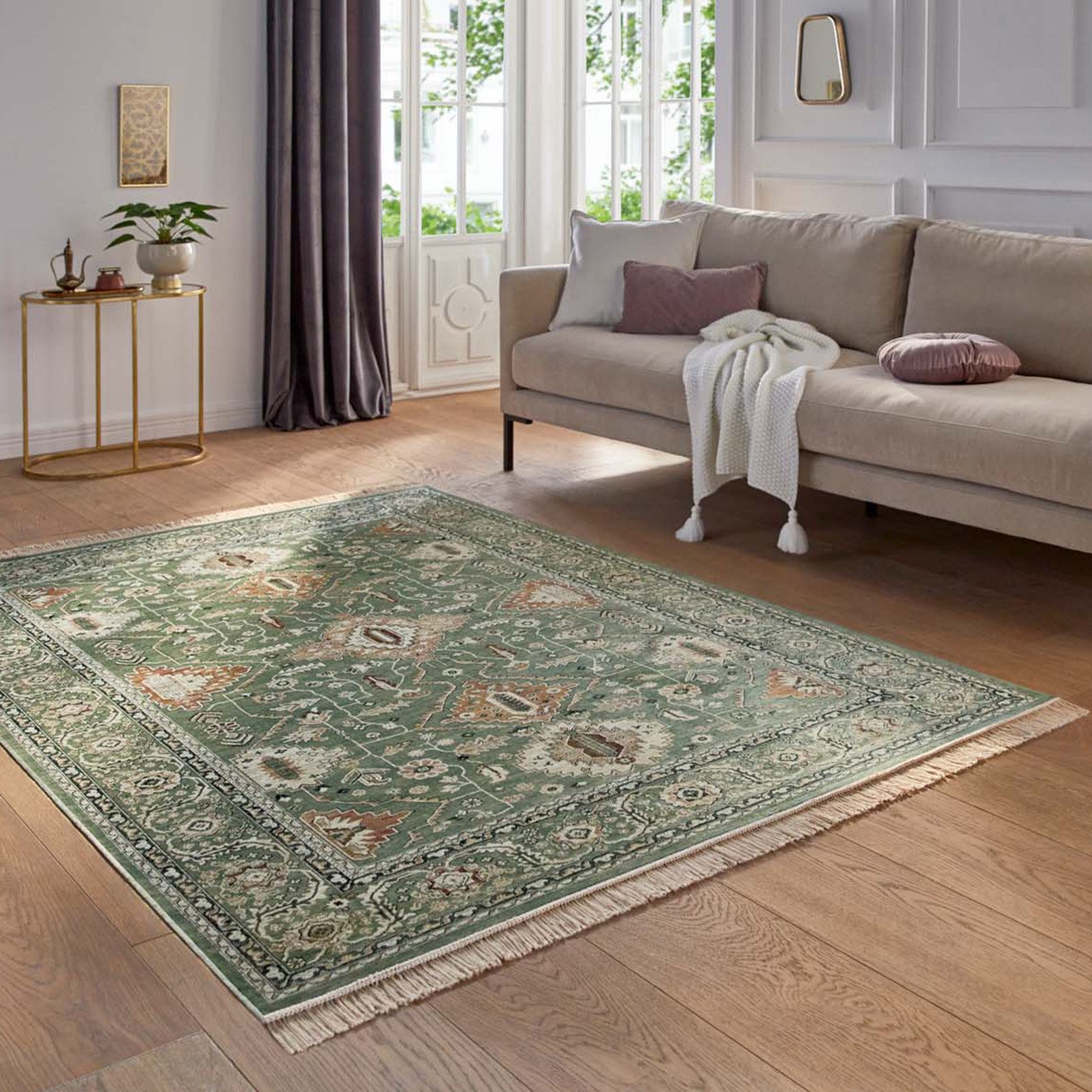 TaraCarpet Teppich Palazzo Royal Ziegler Allover, rechteckig, Höhe: 6 mm, Modernes Orientalisches Ziegler Design in grün 80x140