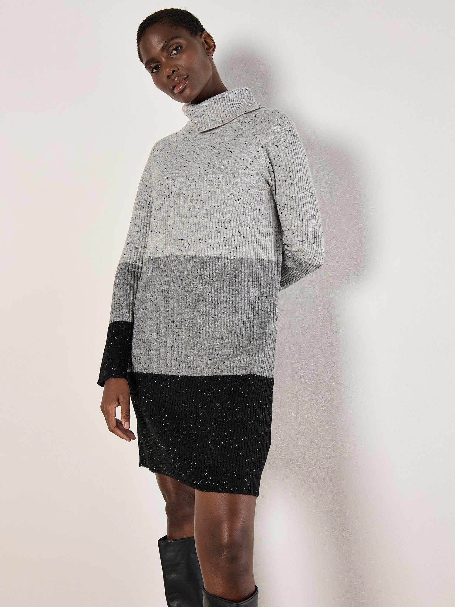 Apricot Strickkleid Farbblock-Minikleid mit Rippmuster günstig online kaufen