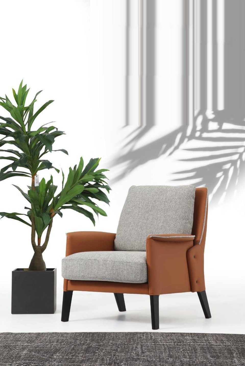 Xlmoebel Ohrensessel Cocktailsessel Stoff Wohnzimmer Orange Modern Grau (1-St), Made in Europa