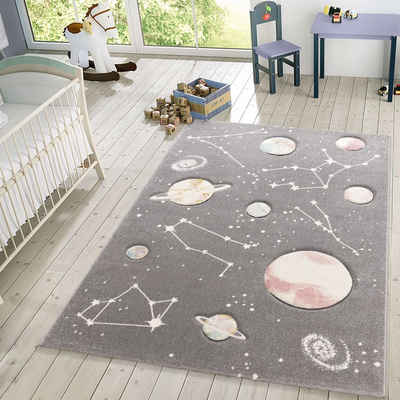 Kinderteppich Kinderteppich Spielteppich Mit Planeten Und Sternen, TT Home, rechteckig, Höhe: 17 mm