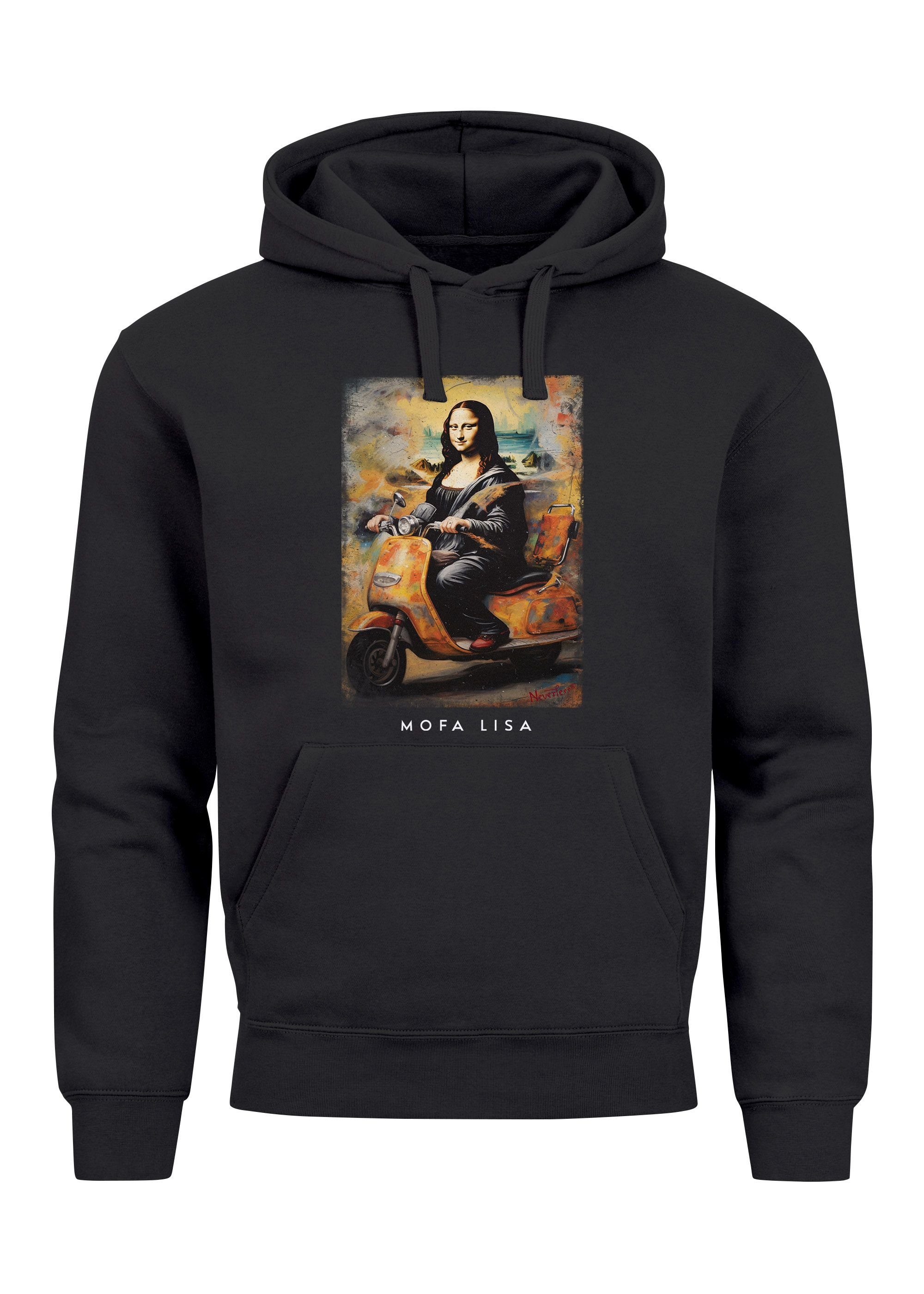 MoonWorks Hoodie Hoodie Herren Print Aufdruck Mona Lisa Parodie Meme Kapuzen-Pullover M Mofa Lisa schwarz