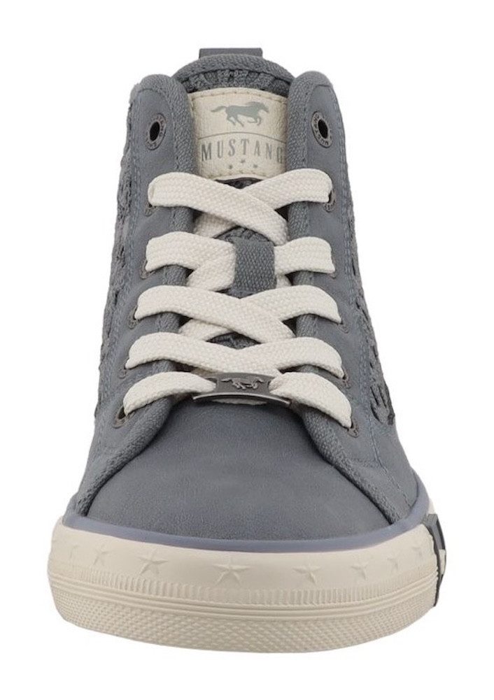 Mustang Shoes Winona Sneaker Schnürboots, High Top-Sneaker mit Blüten-Stickerei – Bild 4 von 5