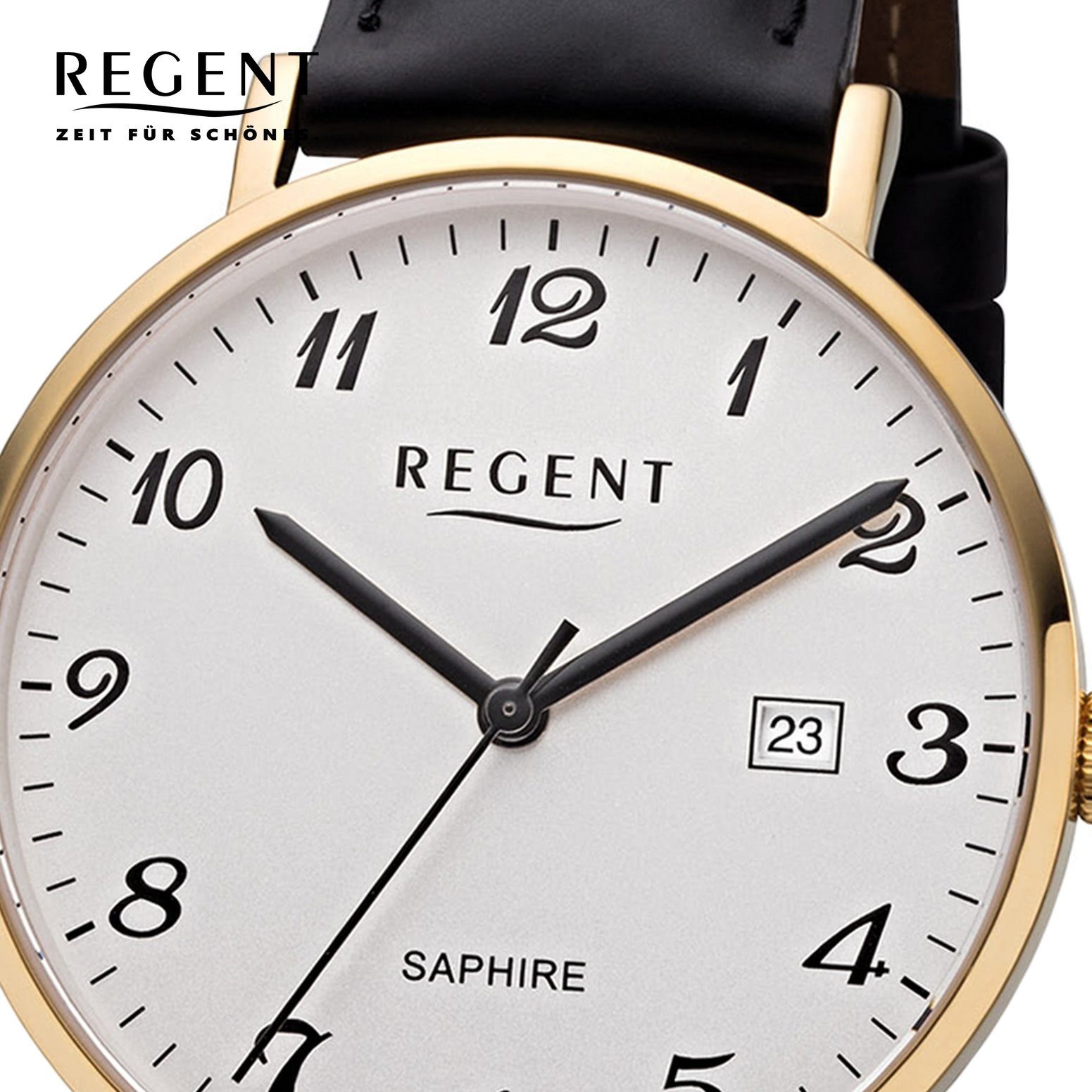 Herren Herren rund, Uhr F-1230 mittel Armbanduhr (ca. Regent Lederarmband Leder Regent Quarzuhr 38mm), Quarz,