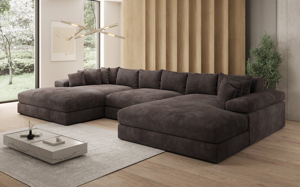 Luxusbetten24 Sofa Designer Sofa Bernardo U in Cord, mit breiter Ottomane – Bild 3 von 3