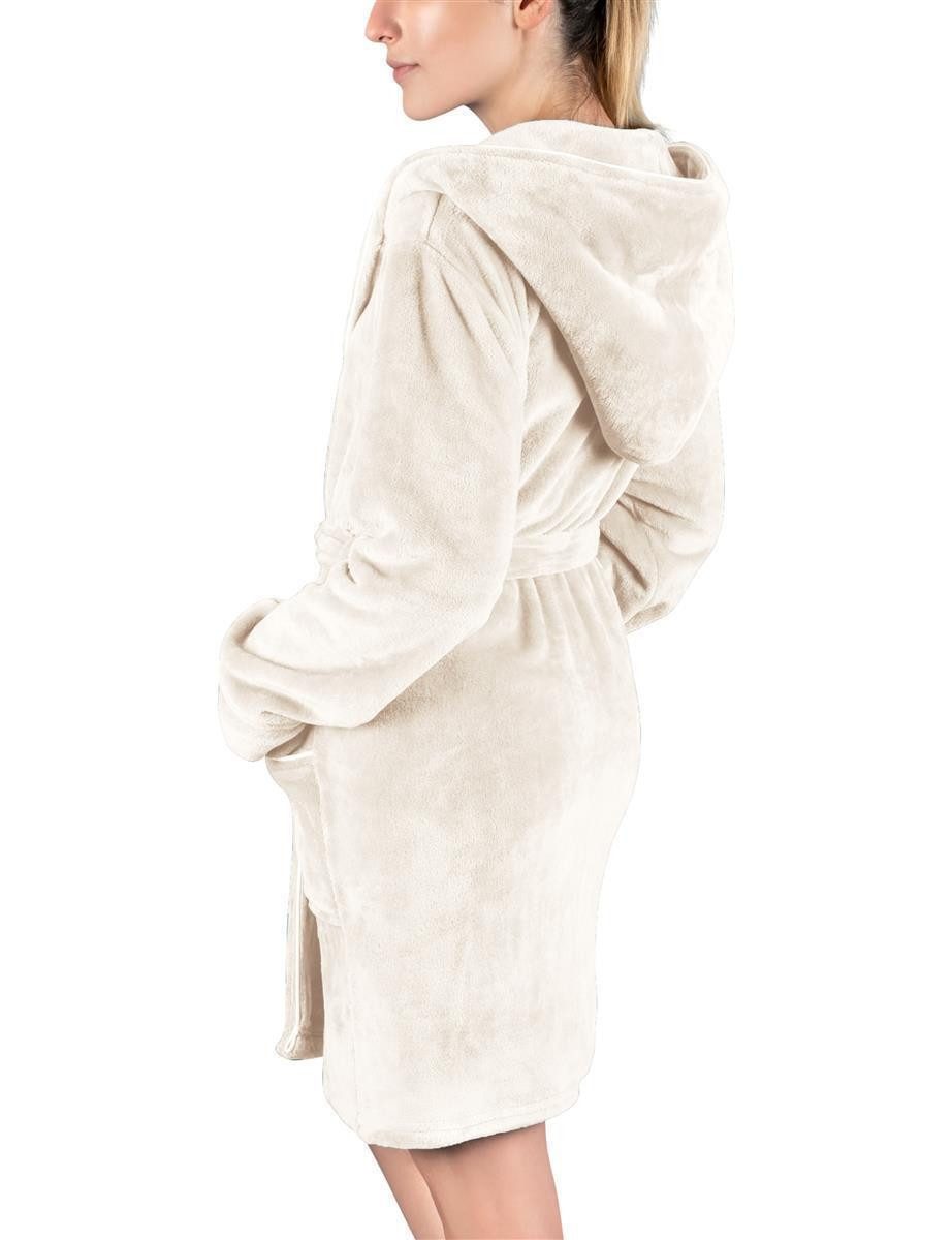 Gräfenstayn Damenbademantel Bademantel Damen flauschig Kapuze Kuschelfleece leicht kurz, warm & kuschelig, Knielang, Fronttaschen, Gürtel, S-XXL