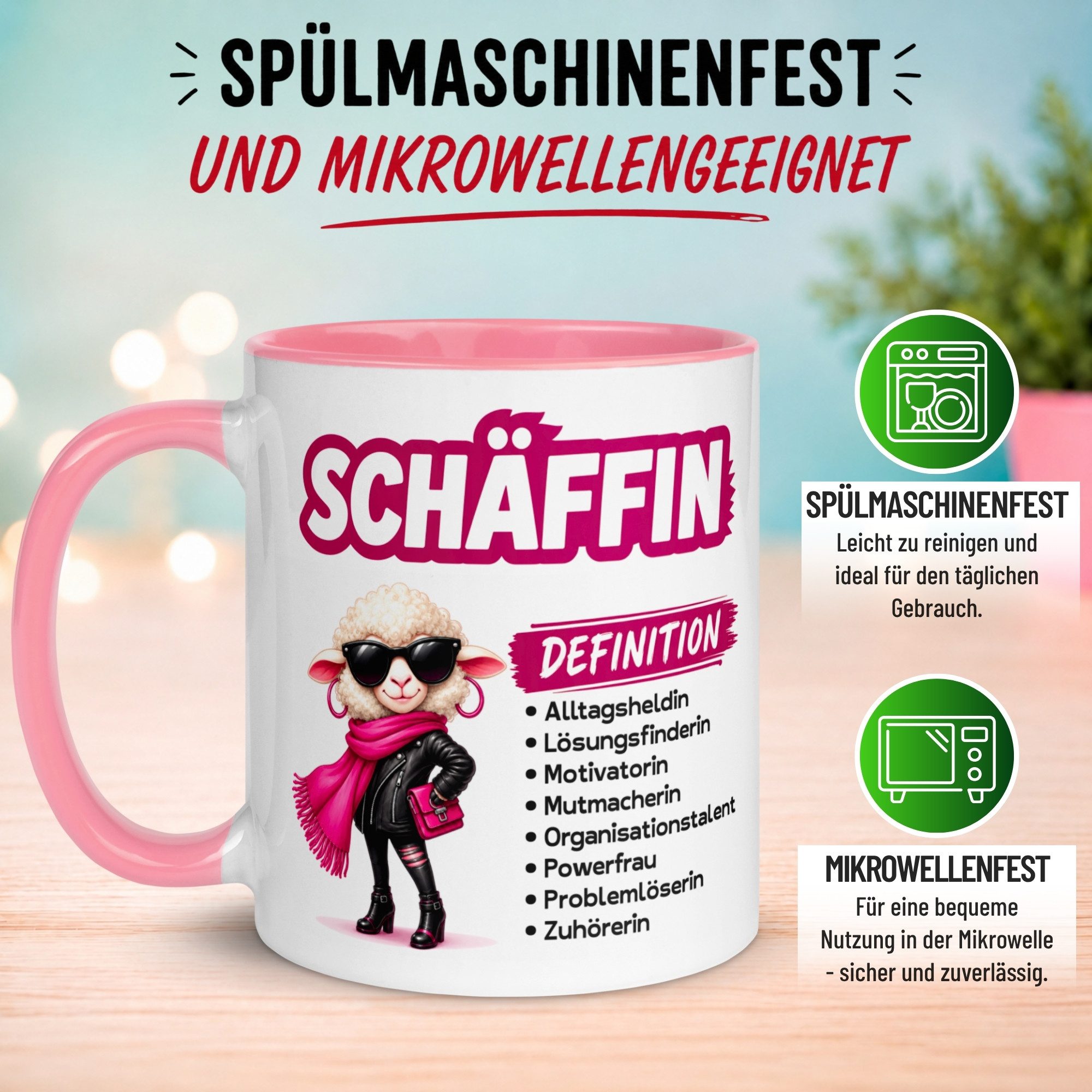 Momentals Tasse Chefin – „Schäffin - Definition“ – Geschenk Becher Chefin, Gratis Versand · Links-&Rechtshänder · Spülmaschinenfest – Bild 5 von 5