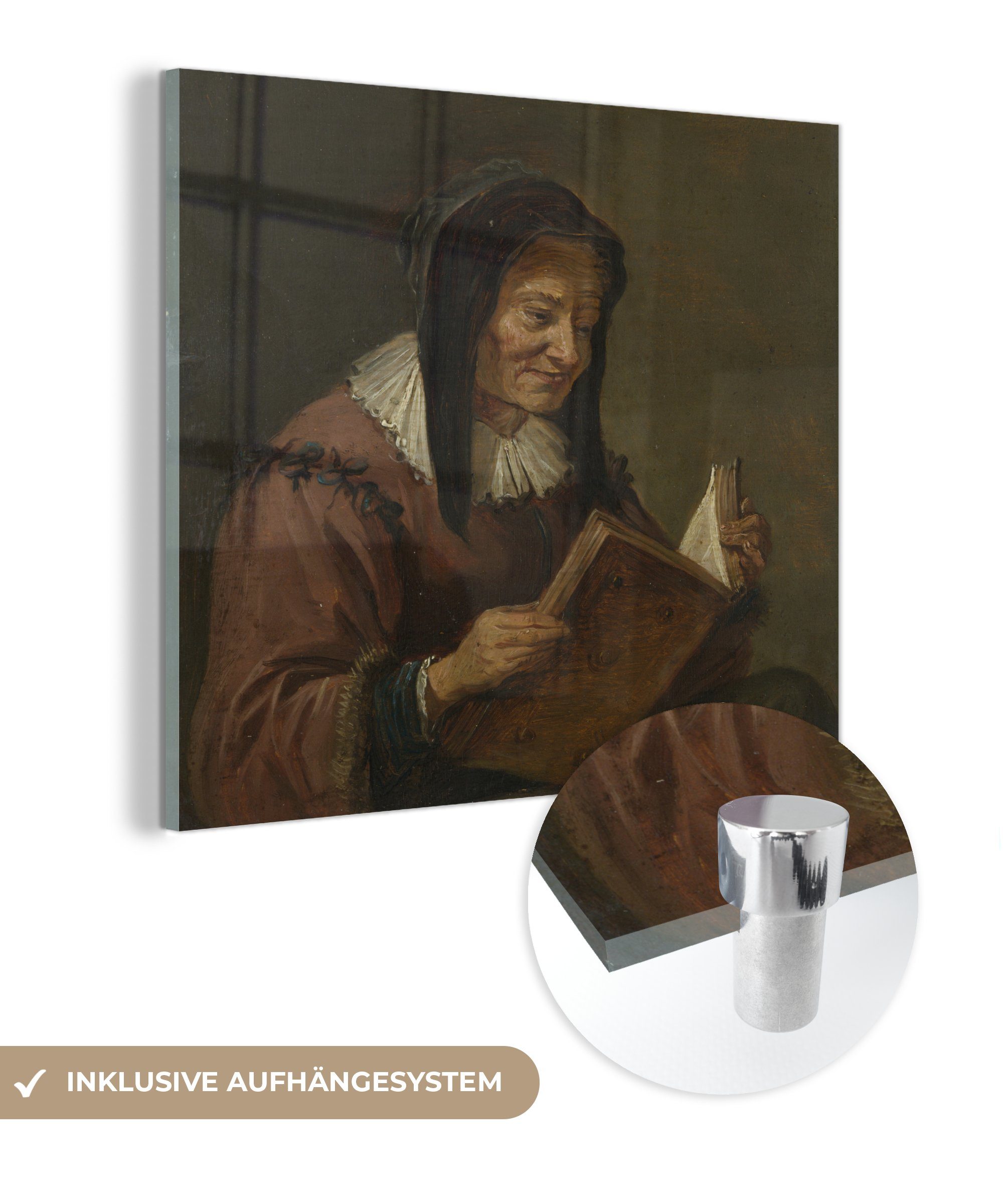 MuchoWow Acrylglasbild Glasbilder - - auf Foto (1 Teniers David Bilder St), Wandbild Glas alte auf - lesende Eine Wanddekoration Jüngere, Frau der - Glas