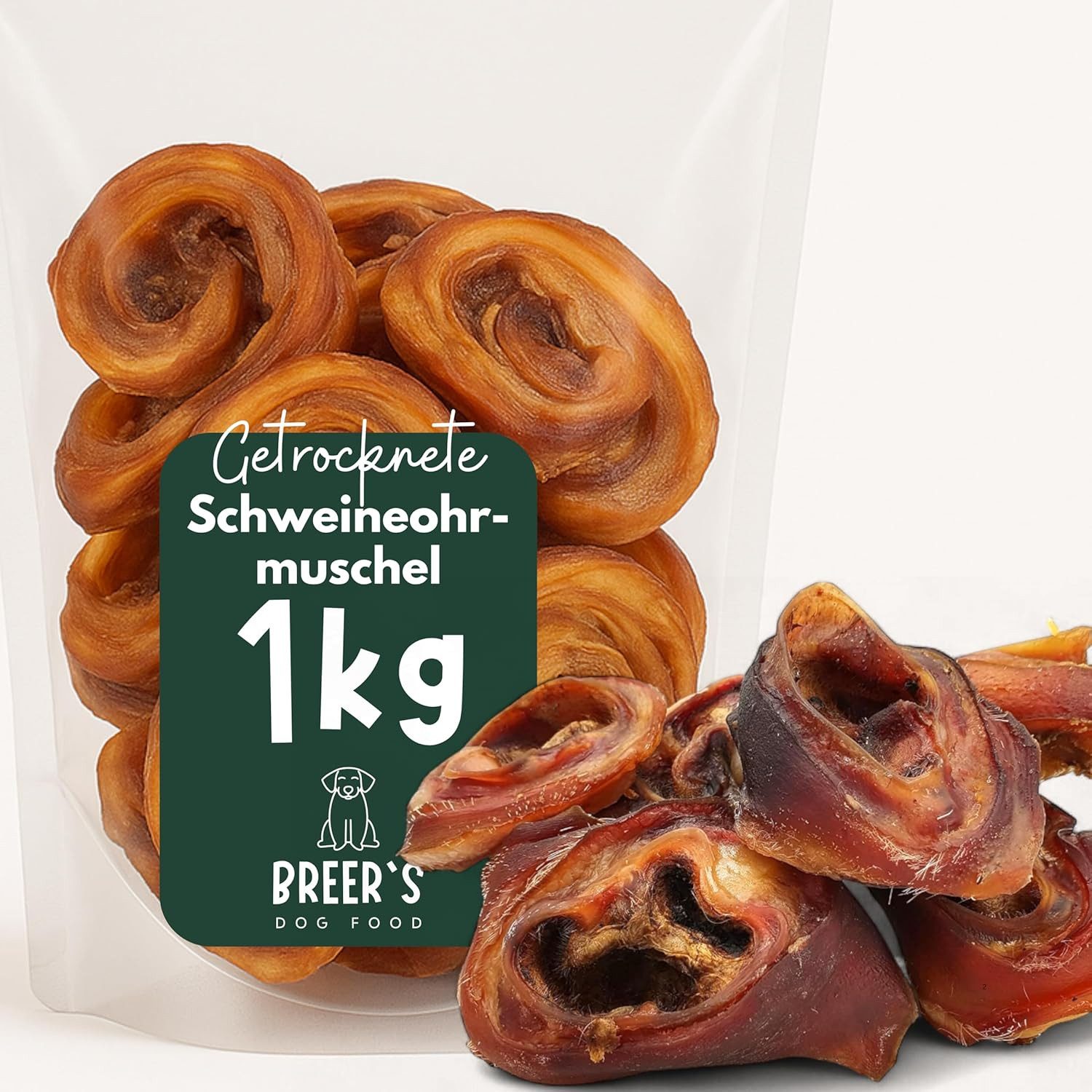 Breers Pet Food Schweineohrmuscheln getrocknet 1 kg Kausnack Hundeleckerlie, Einzelfuttermittel für: Hunde, Harter Kauartikel, Leckerli getreidefrei, Hundesnack zuckerfrei