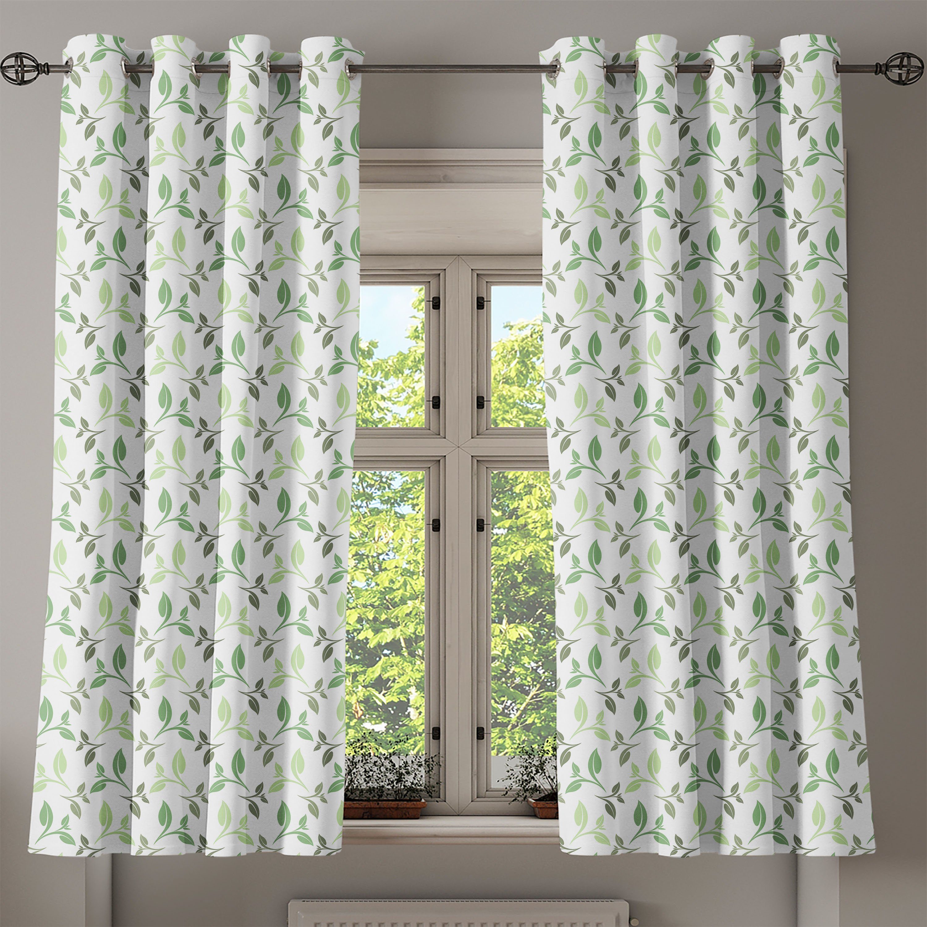 Gardine Dekorative 2-Panel-Fenstervorhänge für Teeblätter Grün Abakuhaus, Farben Schlafzimmer Faded Wohnzimmer
