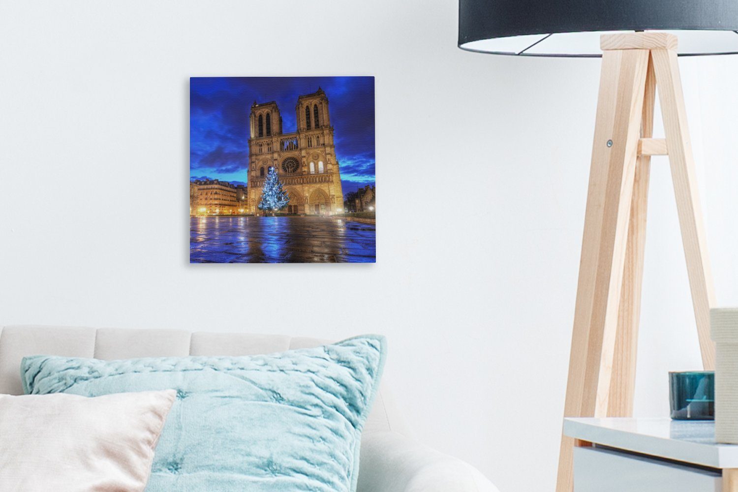 OneMillionCanvasses® Leinwandbild Schöner für St), Wohnzimmer Notre Bilder Himmel blauer Dame Paris, (1 in Leinwand über Schlafzimmer