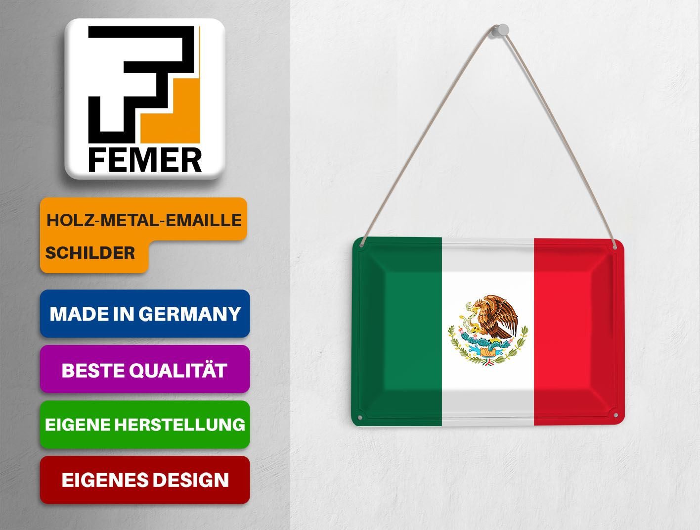 Femer GmbH Postkarte Flagge Mexikos 14x10 cm Flag of Mexico, unfrankiert