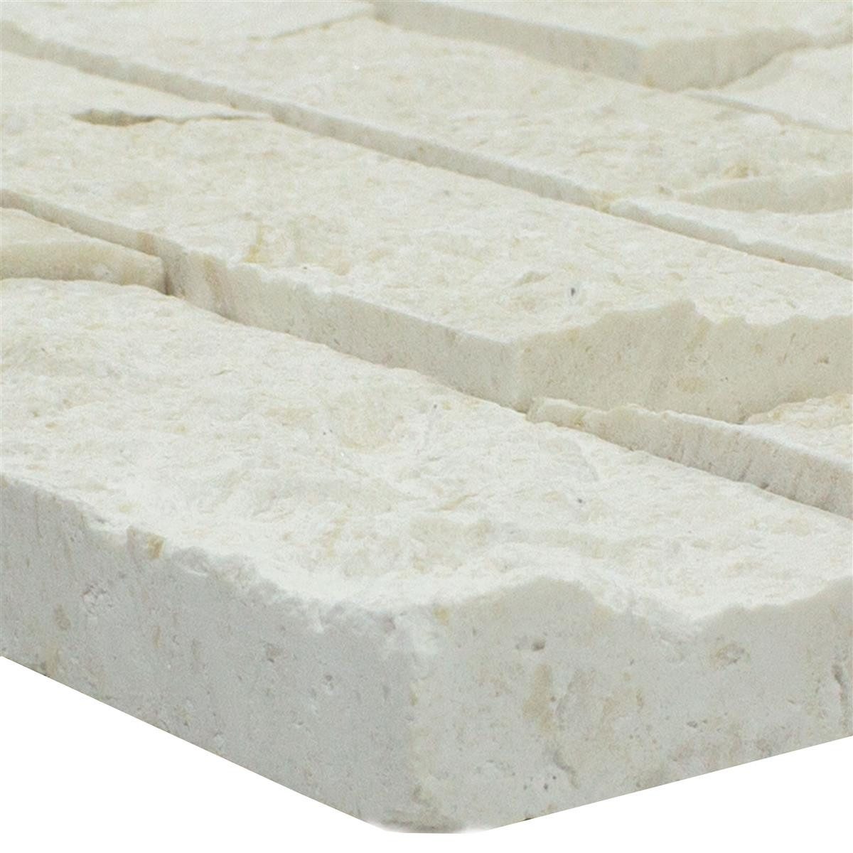 Mosafil Mosaikfliesen Mosaikfliesen Naturstein Kansas Splitface 3D Weiß, Naturstein-Limestone 30.500x29.000, weiß, Verlegefertig auf ein Netz geklebt