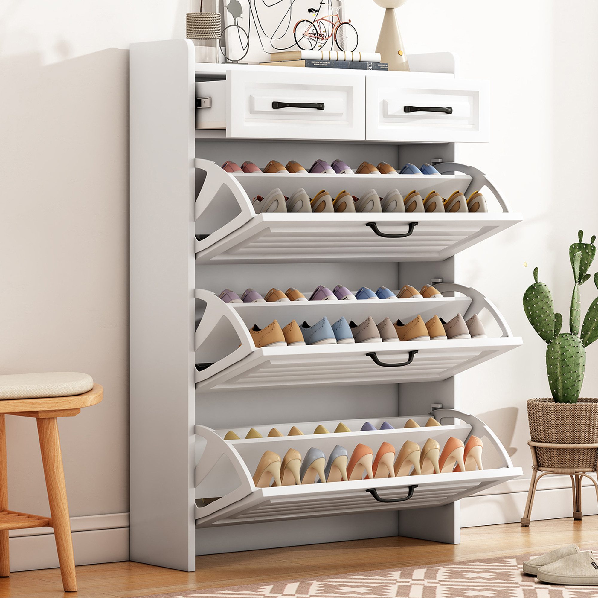 XDeer Schuhschrank Schuhkommode mit drehbarem Schuhschrank 3 Klappen 2 Schu günstig online kaufen