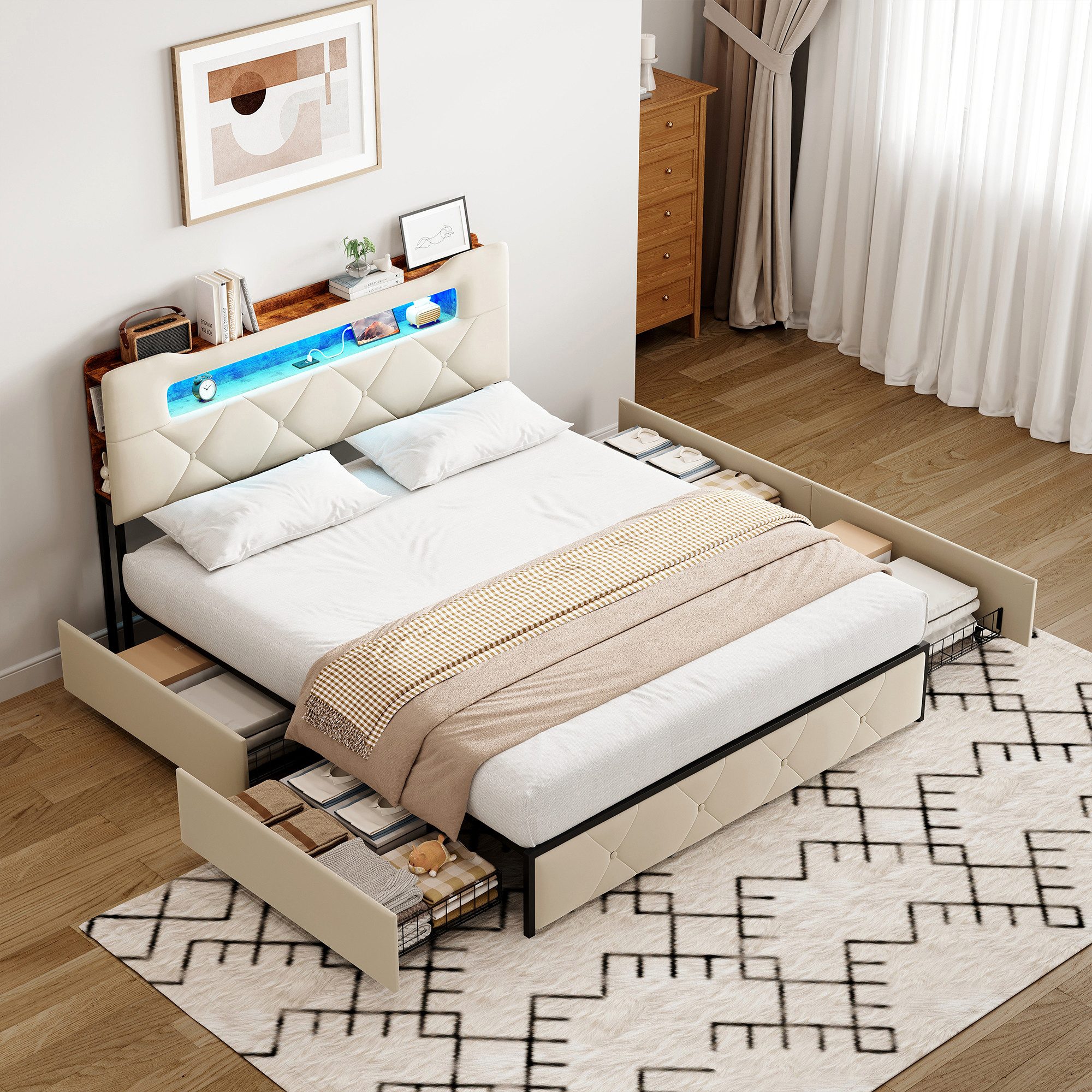 Furnishings Home Polsterbett LED Stauraumbett Doppelbett (1-tlg., LED, Lade günstig online kaufen
