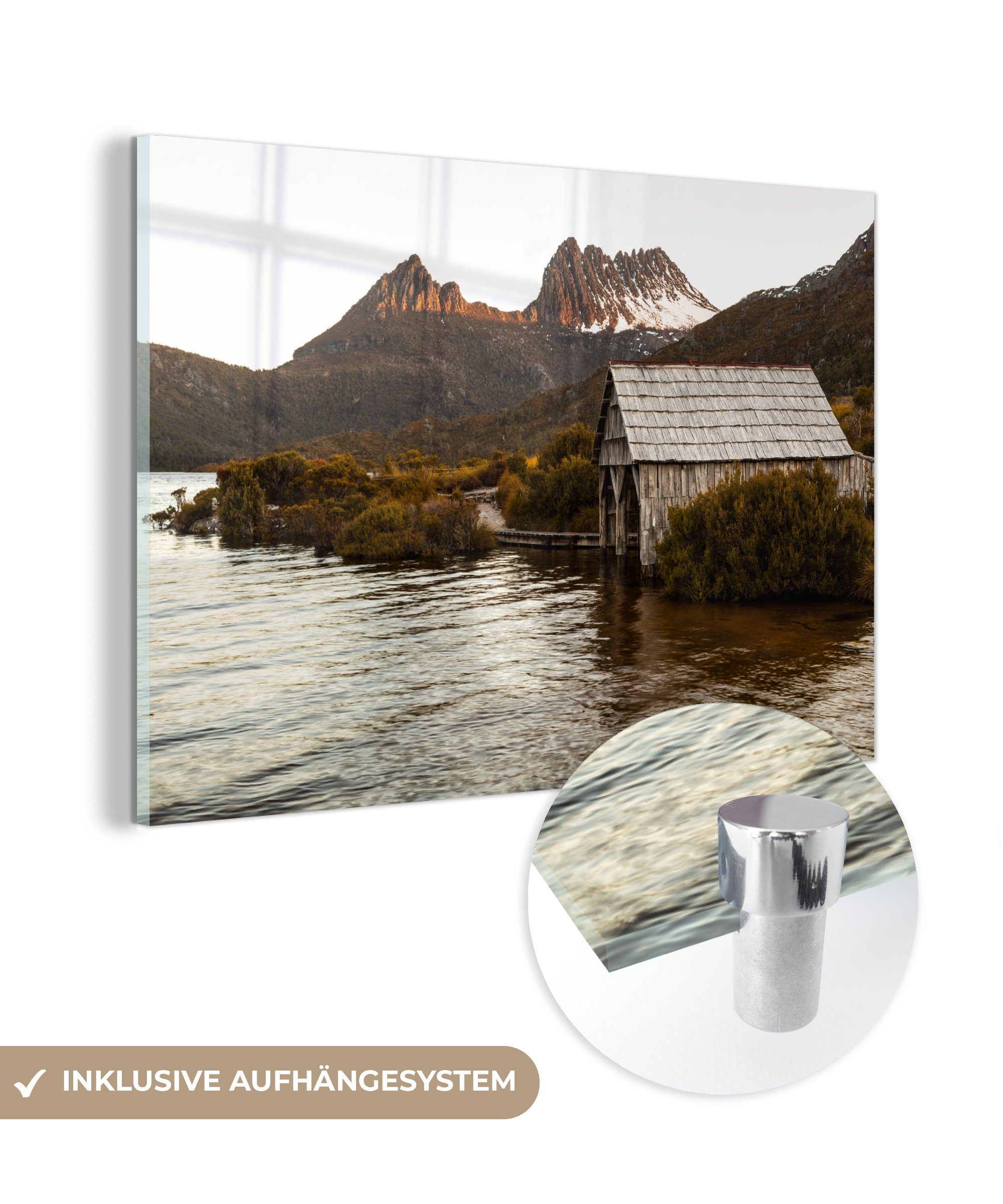 MuchoWow Acrylglasbild Bootshaus am Dove Lake Cradle Mountain in Tasmanien, (1 St), Acrylglasbilder Wohnzimmer & Schlafzimmer