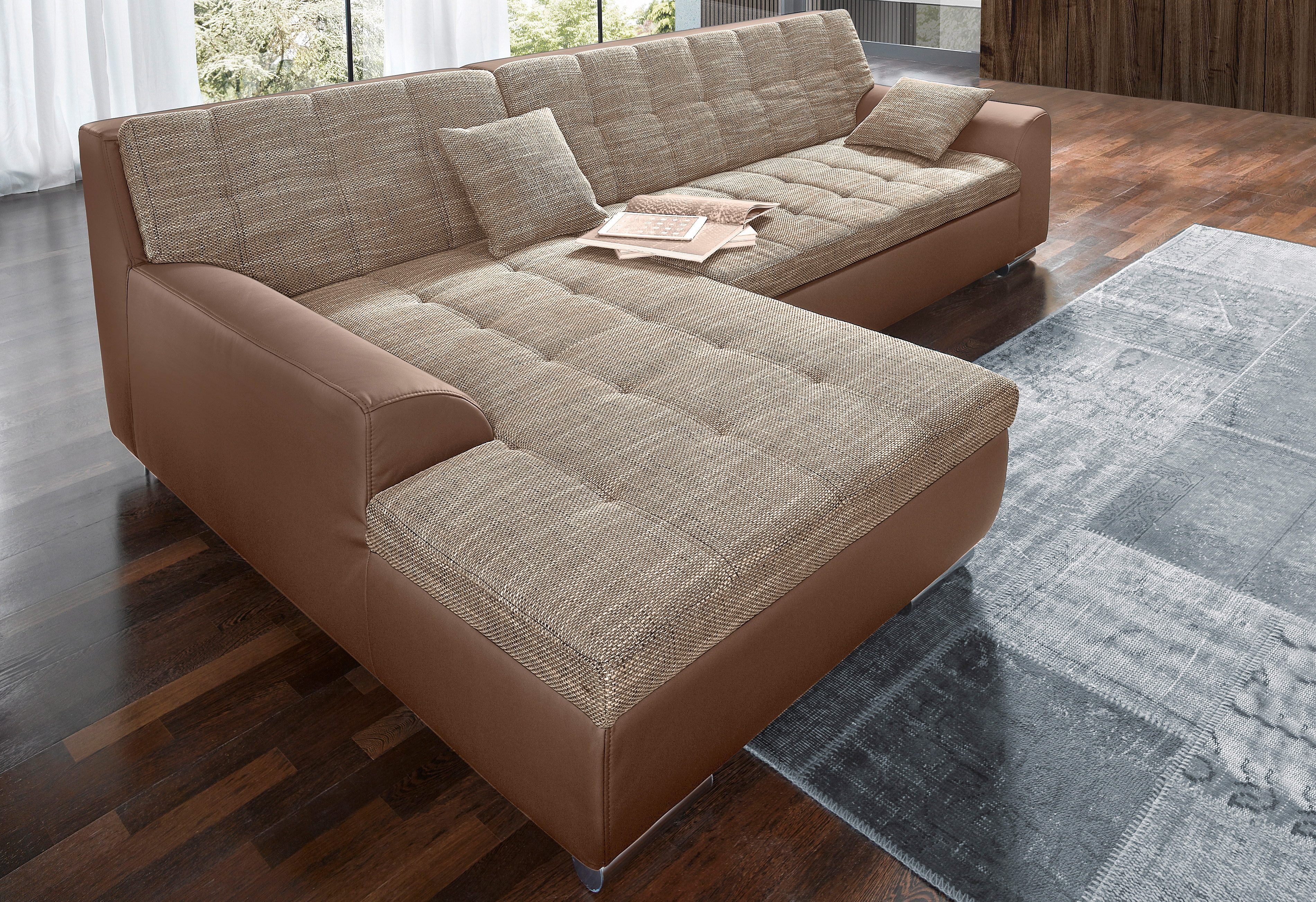 DOMO collection Ecksofa Treviso viele Bezüge, auch in Cord, L-Form, B/T/H: 267/80/83 cm, wahlweise mit Bettfunktion, incl. Zierkissen, hochwertige Steppung