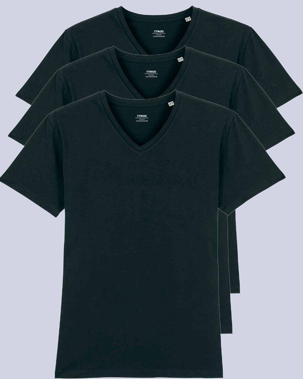 YTWOO T-Shirt 3er Pack V T-Shirt für Männer, Fair & Nachhaltig (Spar-Set, 3er Pack) Schwarz