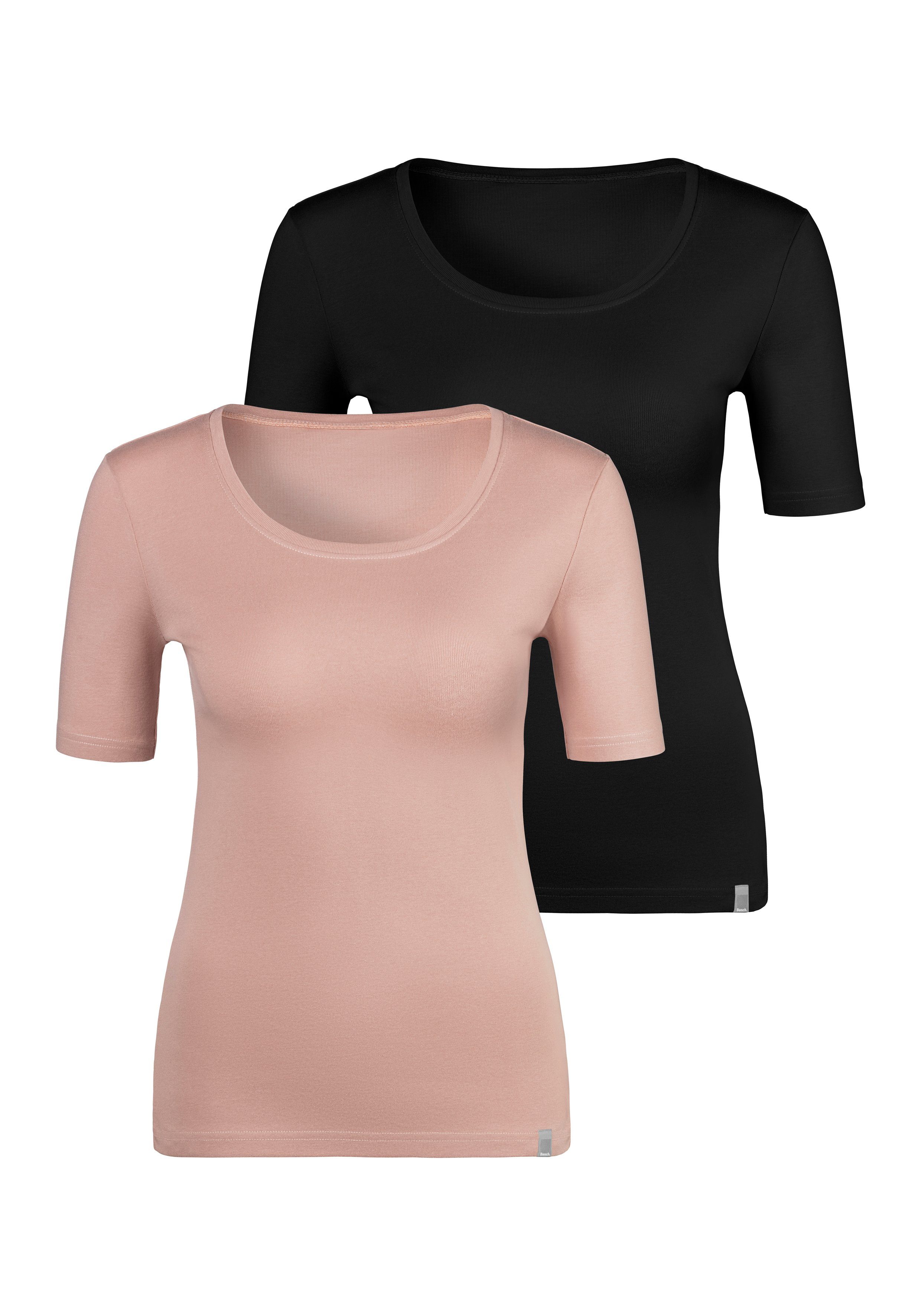 Bench. T-Shirt (2er-Pack) aus weicher Feinripp-Qualität, Unterziehshirt rose, schwarz