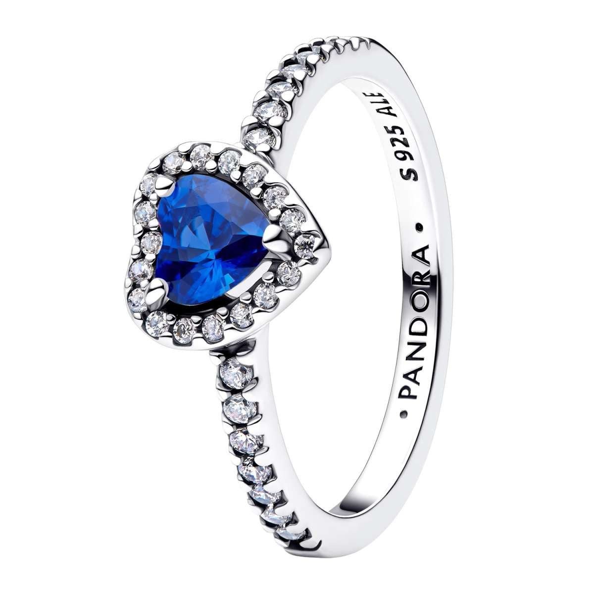 Pandora Silberring 198421C09, Silber Damenring Erhabenes Herz Prinzessinnenblau