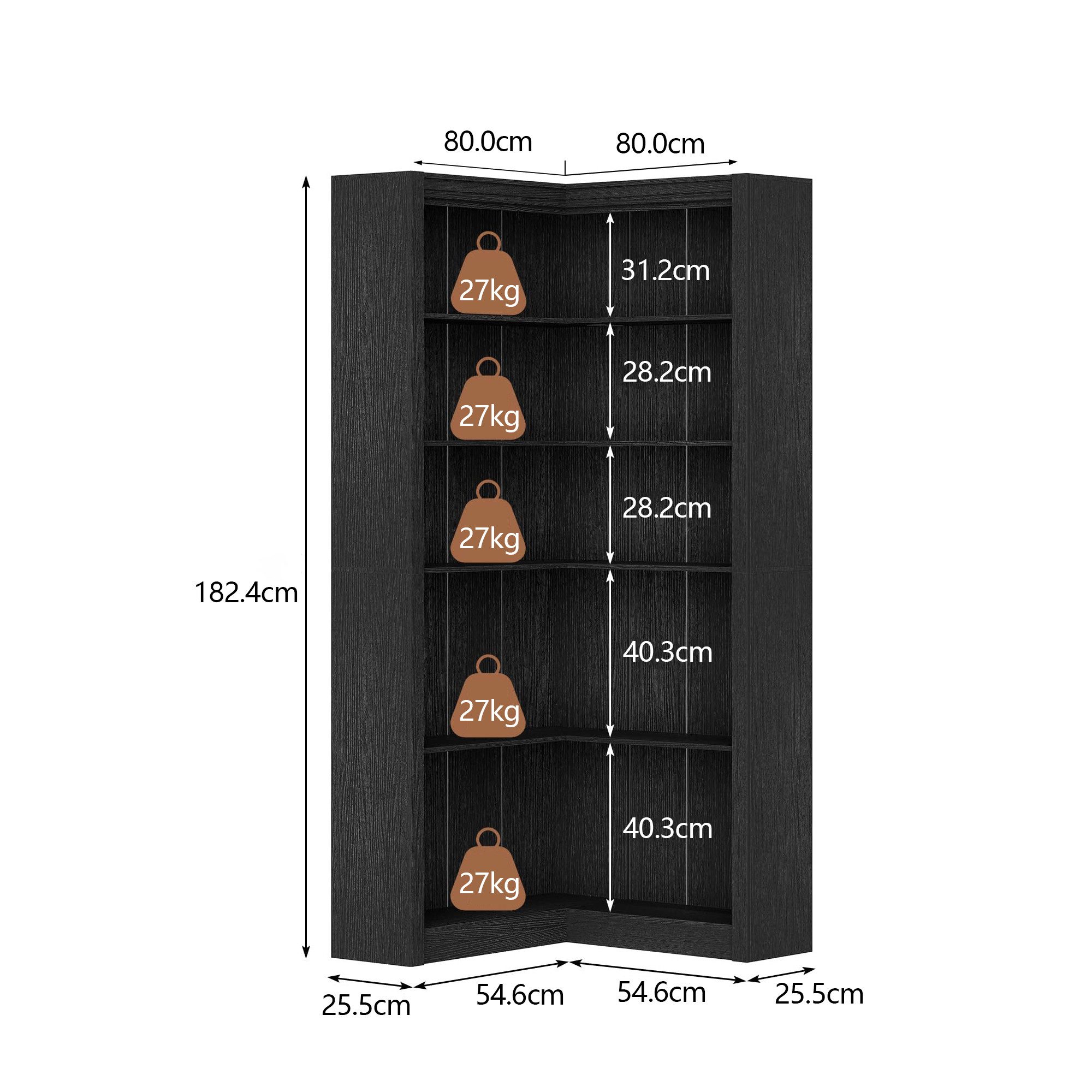 GarveeMore Eckregal 5-stufiges L-förmiges Eckbücherregal Standregal Mehrzweckregal, Moderne Landhausmöbel Große Kapazität Stauraumregal 182.5cm Hoch Regal