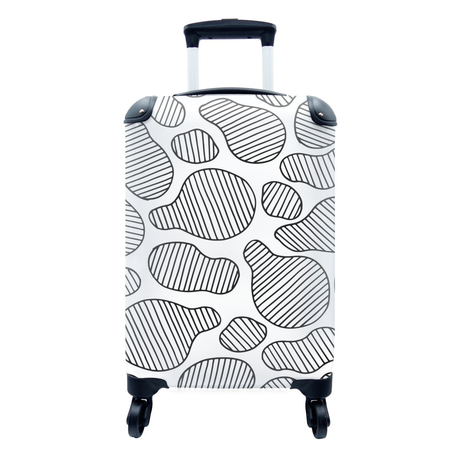 MuchoWow Handgepäckkoffer Schwarz - Weiß - Muster, 4 Rollen, Reisetasche mit rollen, Handgepäck für Ferien, Trolley, Reisekoffer