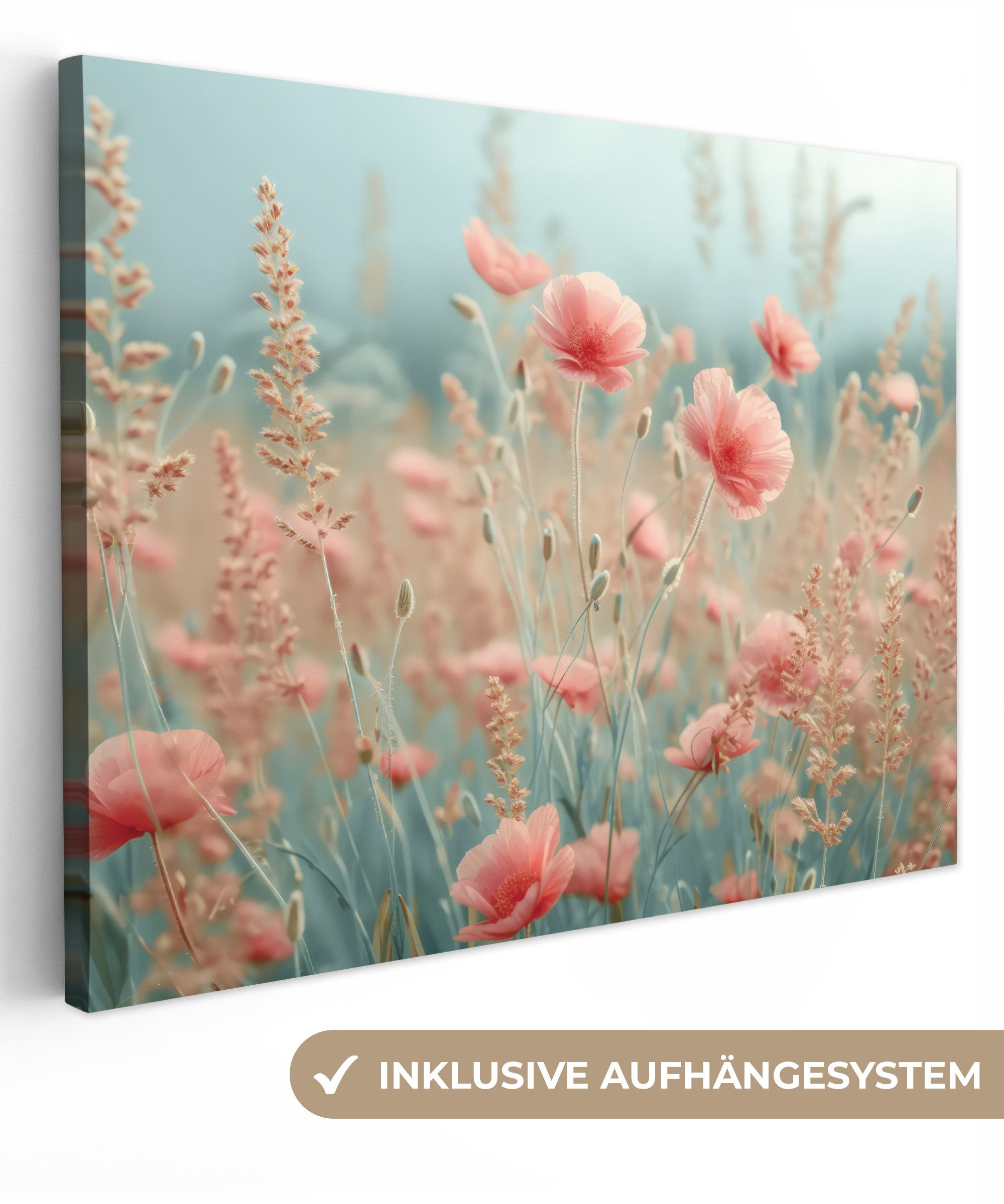 OneMillionCanvasses® Leinwandbild Blumen - Natur - Mohnblumen - Blumenfeld, Fotodruck (1 St), Wandbild Leinwandbilder, Aufhängefertig, Wanddeko 40x30 cm