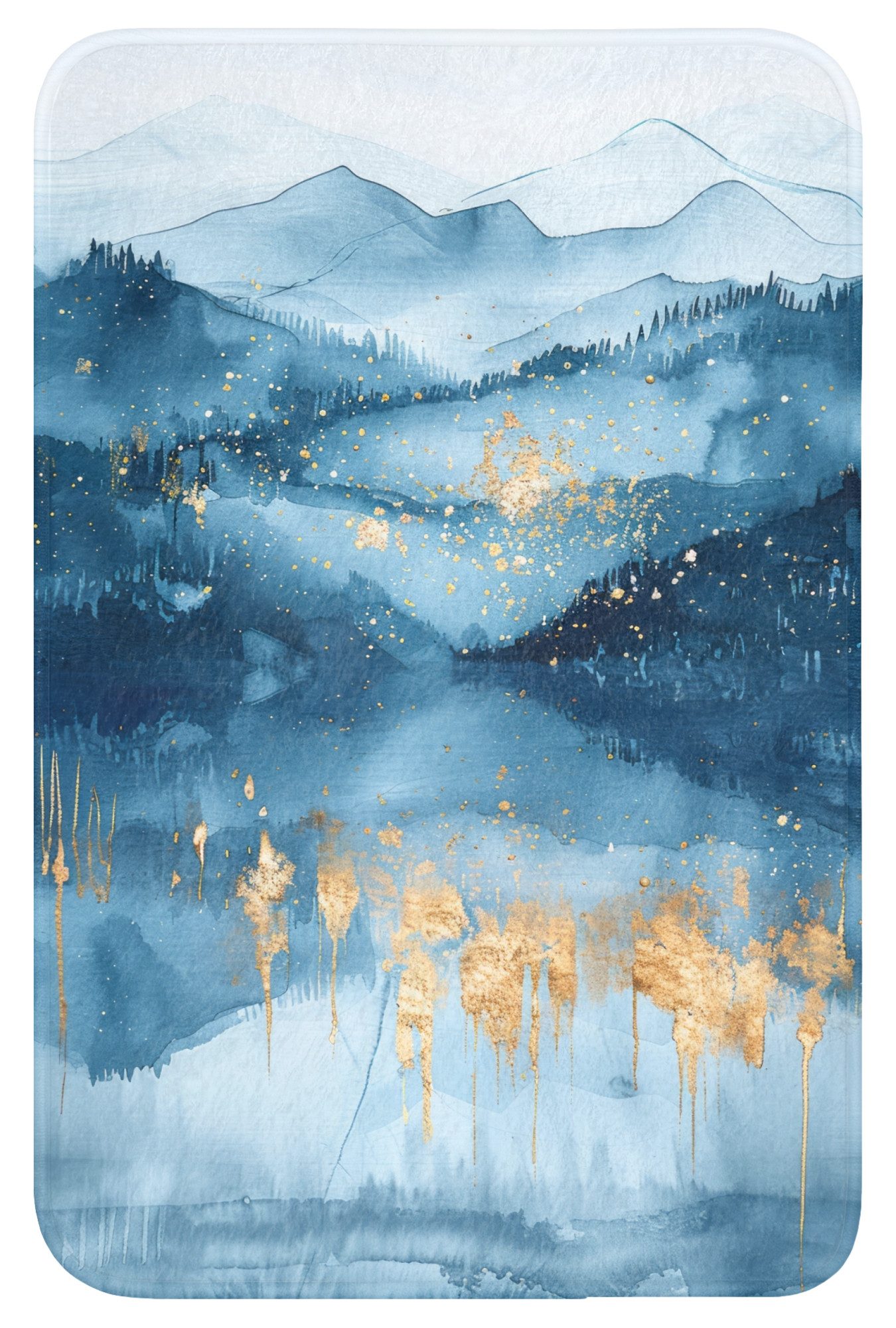 OnlyWow WC-Vorleger Landschaft - Blau - Modern - Gold - Abstrakt, Höhe 10 mm, Polyester, Rechteckig, WC Teppich, Toilettenvorleger, Toilettenteppich, Badematte 40x60 cm