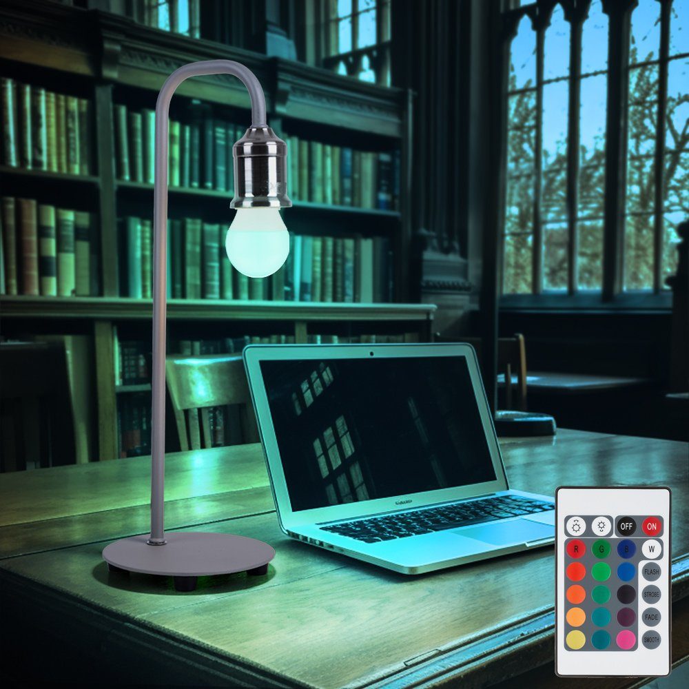 GLOBO LIGHTING LED Tischleuchte, Leuchtmittel inklusive, Warmweiß, Farbwechsel, Tischlampe Wohnzimmerlampe RGB LED dimmbar Fernbedienung grau Retro
