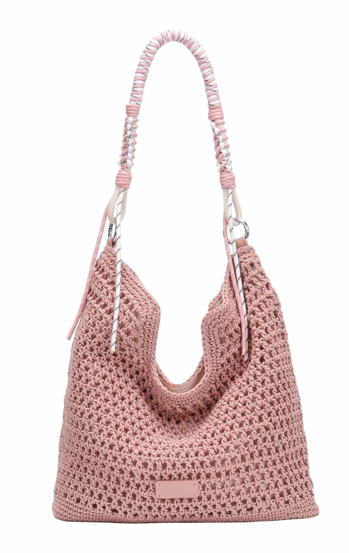 ITALYSHOP24 Schultertasche DAMEN TASCHE Hobo Shopper Häkeltasche Boho Geflecht Freizeit Urlaub, Sommer Basttasche Strand Reise Beuteltasche Stroh Handtasche Kordel