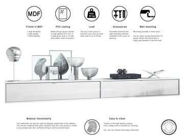 Vladon Lowboard Lana (2er-Set Tv-Kommode, 2 St., mit Klappe dahinter 3 Fächer), Weiß matt/Eiche Natur (140 x 29 x 37 cm)