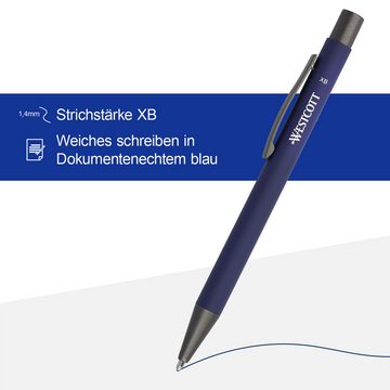 WESTCOTT Druckkugelschreiber Premium Kugelschreiber 5 Stück Blau, XB 1,4mm blaue Tinte, (Vorteilspack, 5-tlg), aus Aluminium, dokumentenecht