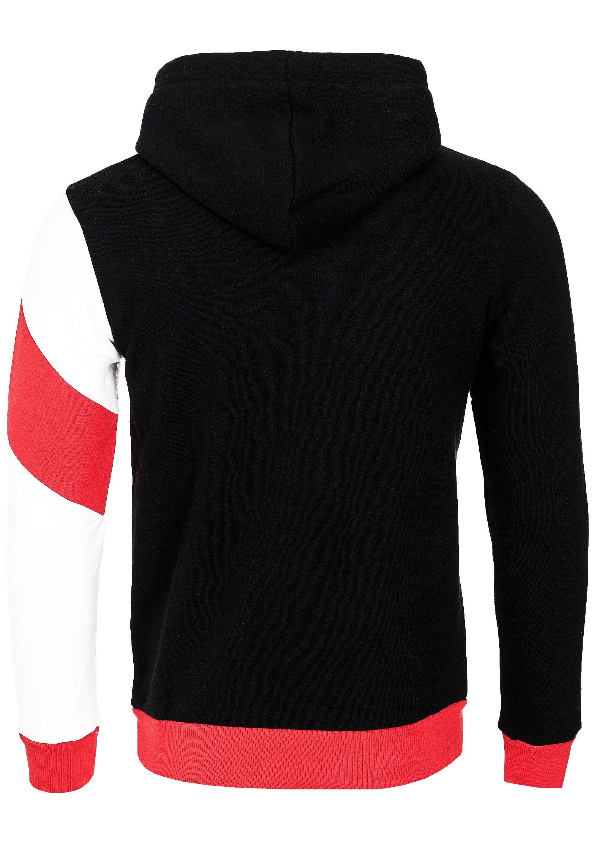 Rusty Neal Kapuzensweatshirt in Design schwarz-rot sportlichem