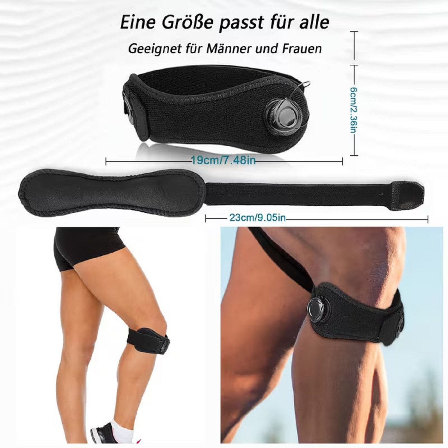 COOL-i ® Kniebandage Patella Knieband mit Drehverschluss (1 Stück), universelle Kniebandage zur Unterstützung der Kniescheibe