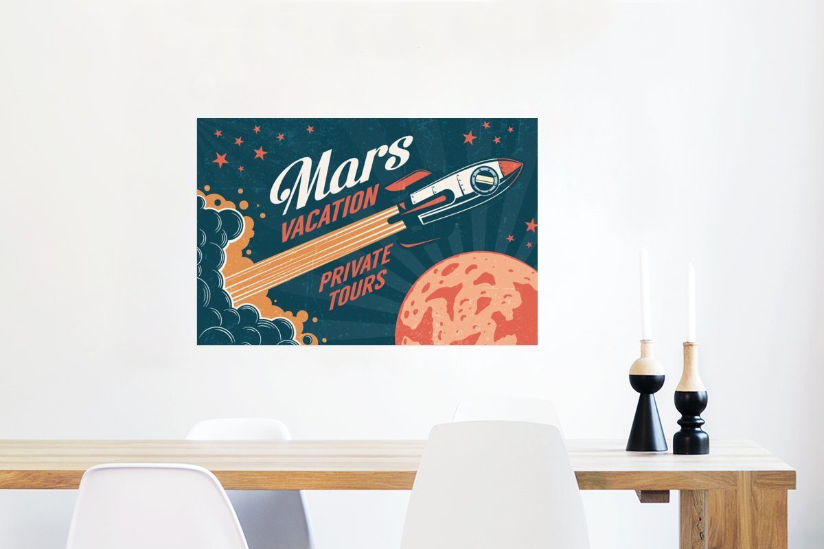 Raumfahrt, Poster MuchoWow Mars-Urlaub Wohnzimmer, - Vintage Ohne Wandposter - - - Rahmen private Rakete (1 St), für Poster, Urlaub Touren Wandbild,