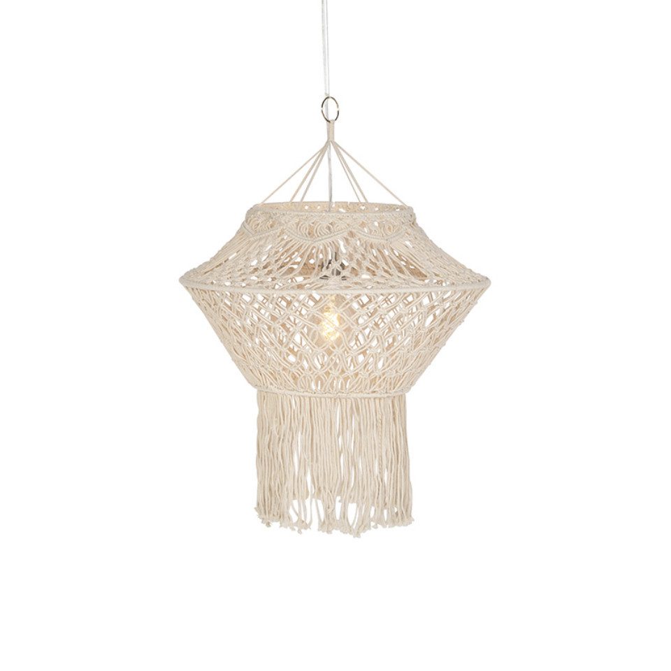 Qazqa Pendelleuchte String hl, ohne Leuchtmittel, E27, Beige, Landhaus, Seil, 1-flammig