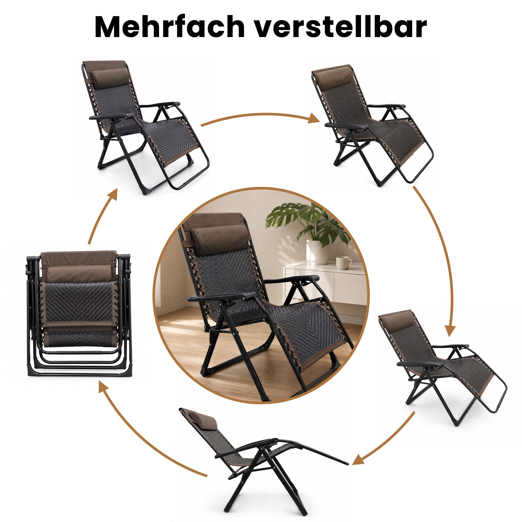 DAITORE Gartenliege Sonnenliege mit verstellbarer Rückenlehne, Kissen & Kopfpolster, für Patio-Garten-Strand-Pool, mit Kissen-Unterstützung 200kg