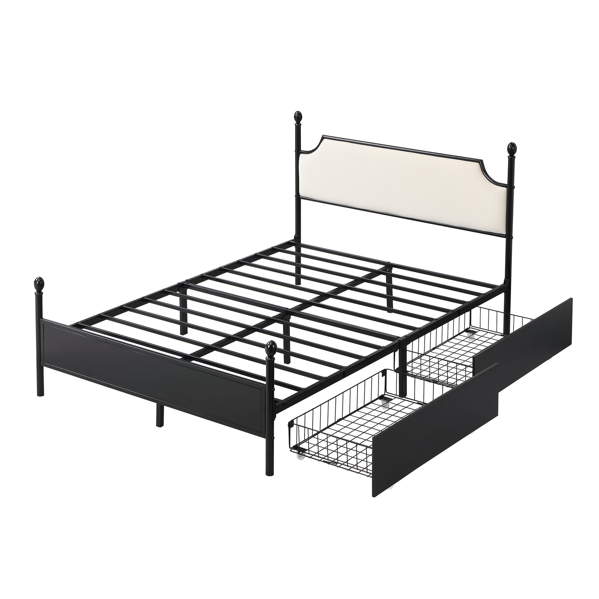 Metallbett (Doppelbett), mit Kopfteil, Lattenrost und 2 Schubladen 140x200 cm