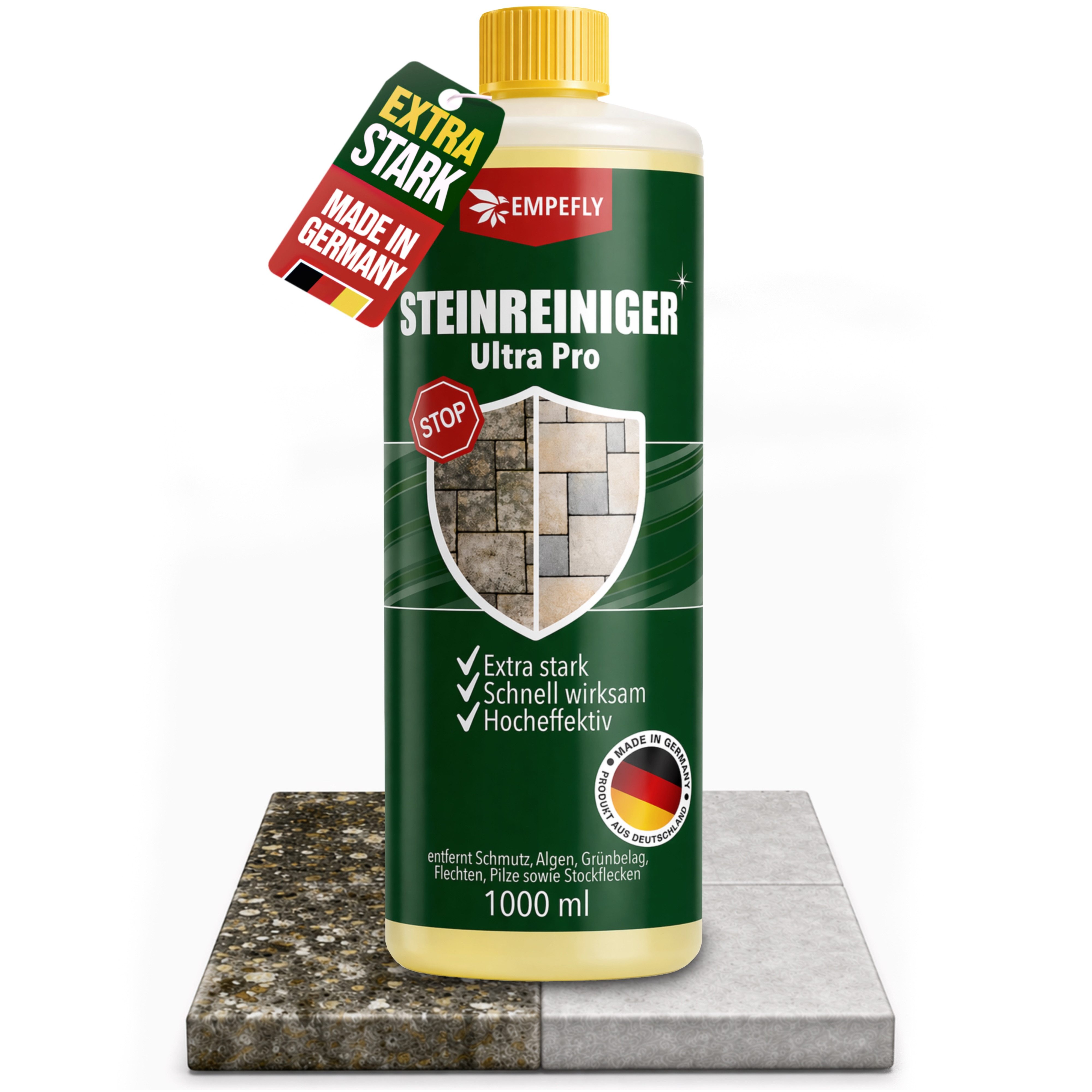 Empefly Steinreiniger Ultra Pro 1000 ml – Steinreiniger für Außenflächen Grünbelagentferner (Einzelartikel, [- Steinreiniger Intensiv für außen)
