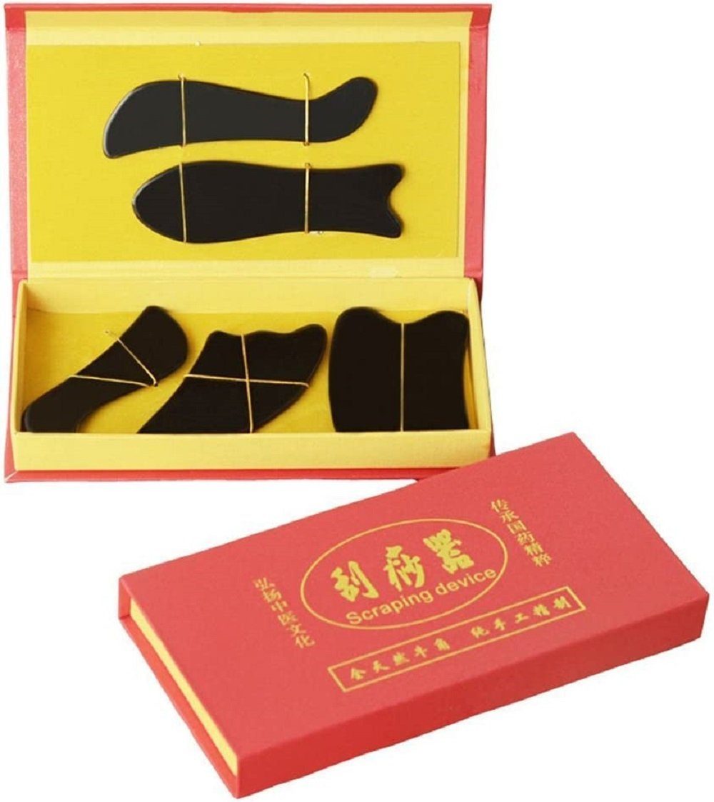 COOL-i ® Massagegerät Gua Sha Set aus Büffelhorn, 5-teiliges Massagewerkzeug für Gesicht & Körper