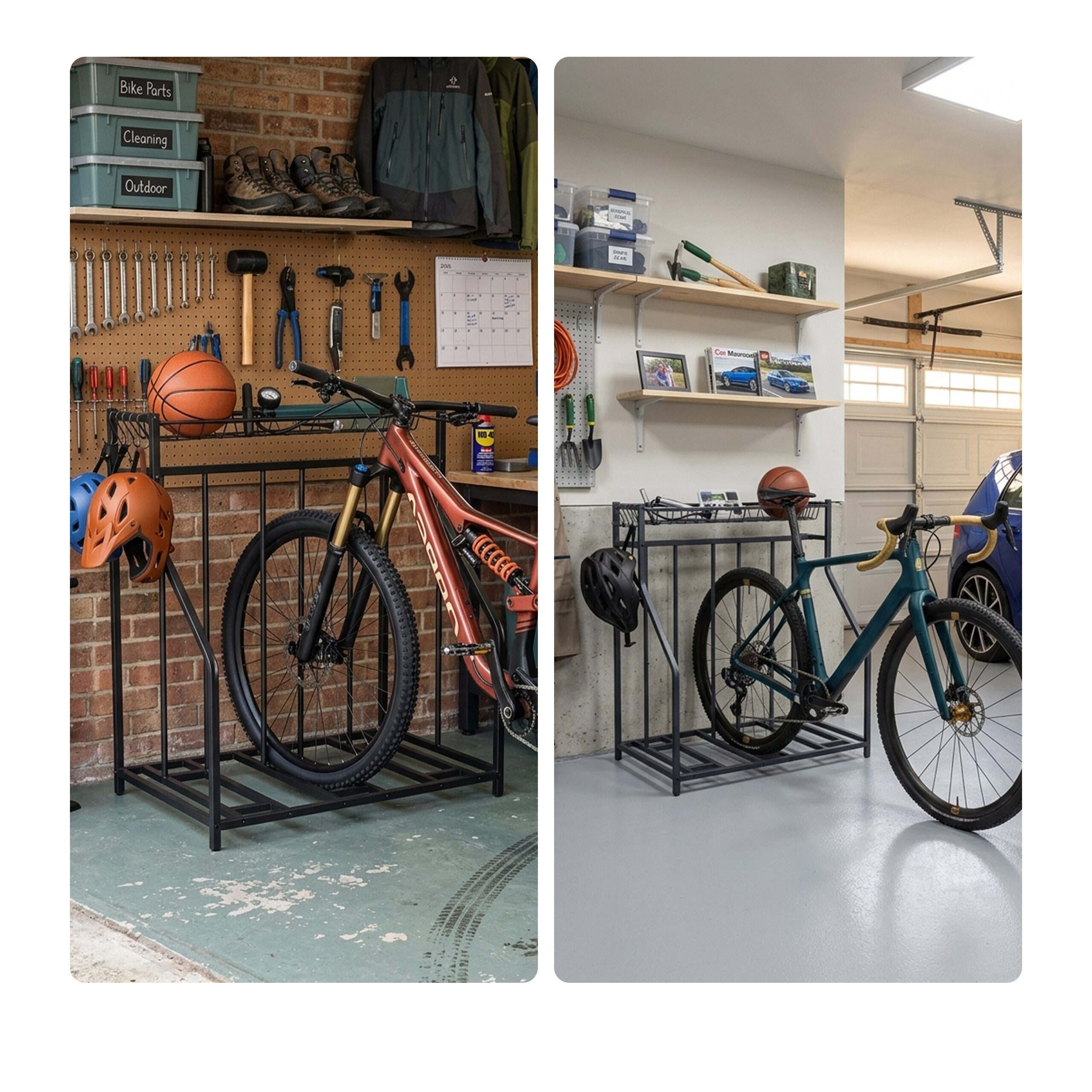 relaxdays Fahrradständer Boden mit Korb, schwarz, 3 Fahrräder