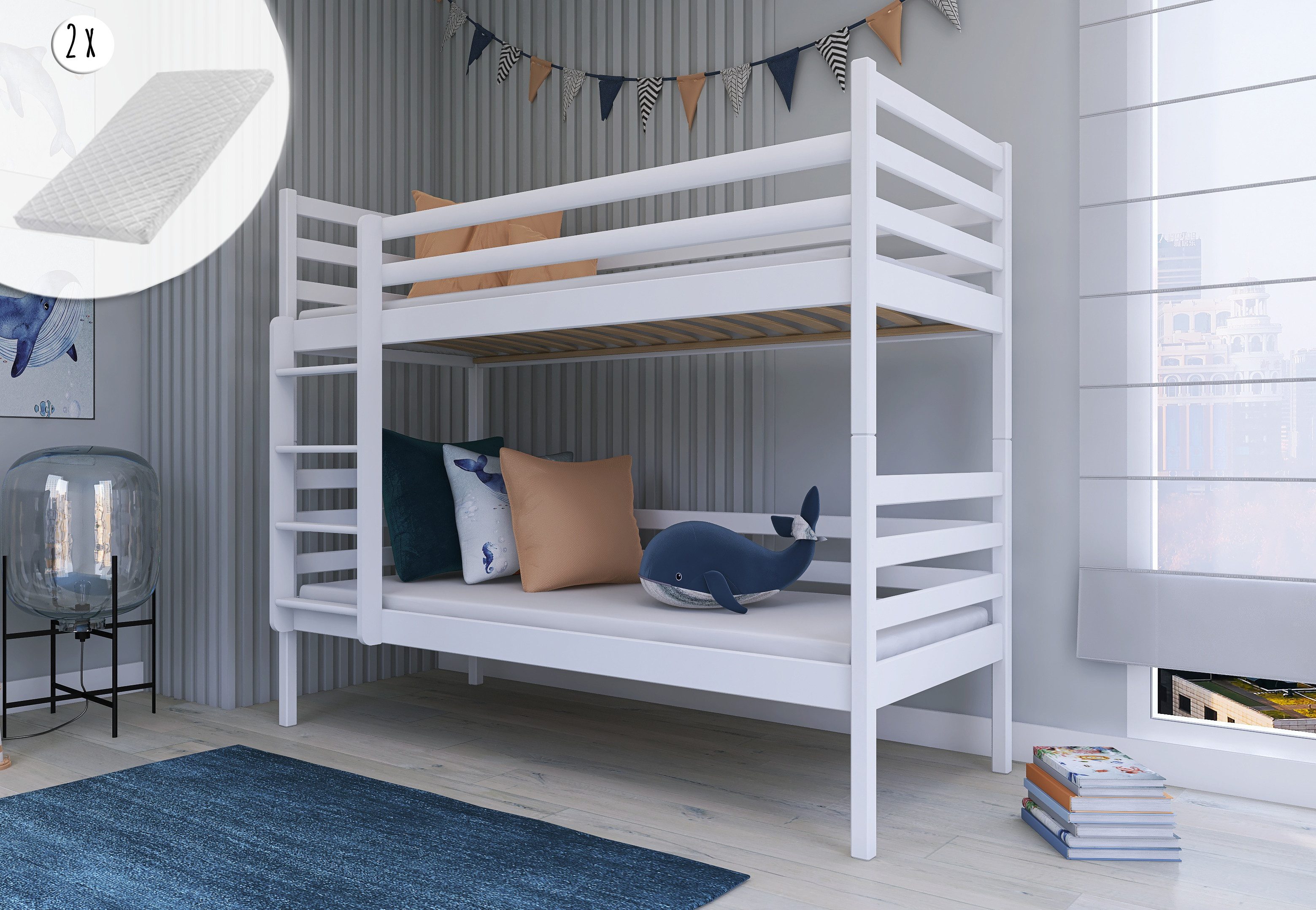 Kids Collective Etagenbett Hochbett 90x200 Etagenbett mit Rausfallschutz un günstig online kaufen