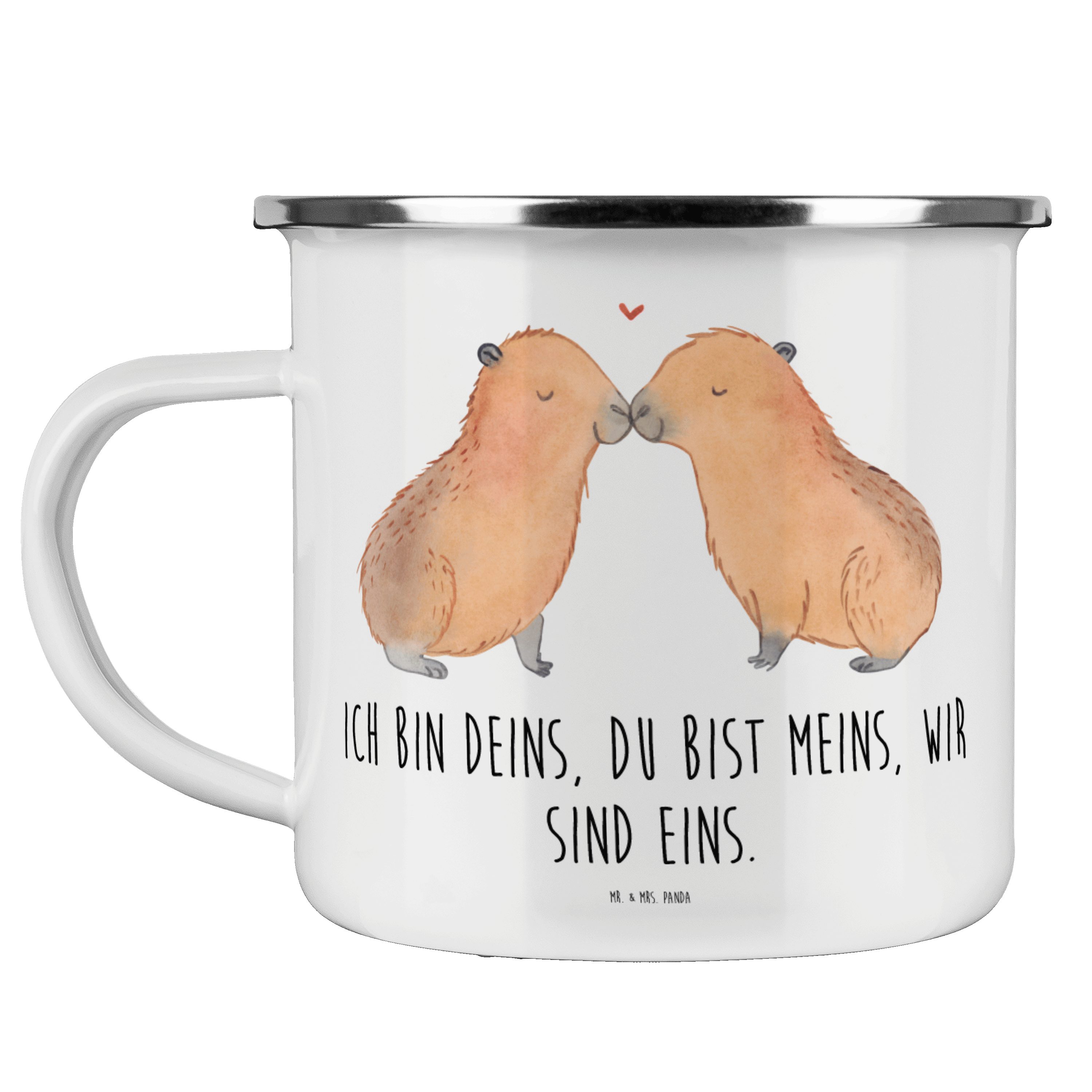 Mr. & Mrs. Panda Becher Capybara Liebe - Weiß - Geschenk, Outdoor Tasse, lustige Sprüche, Val, Emaille