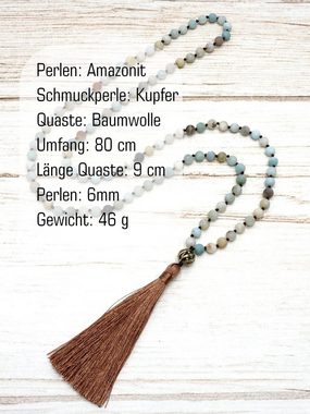 BENAVA Perlenkette Mala Kette 108 Perlen - Amazonit Blau, Handgemacht