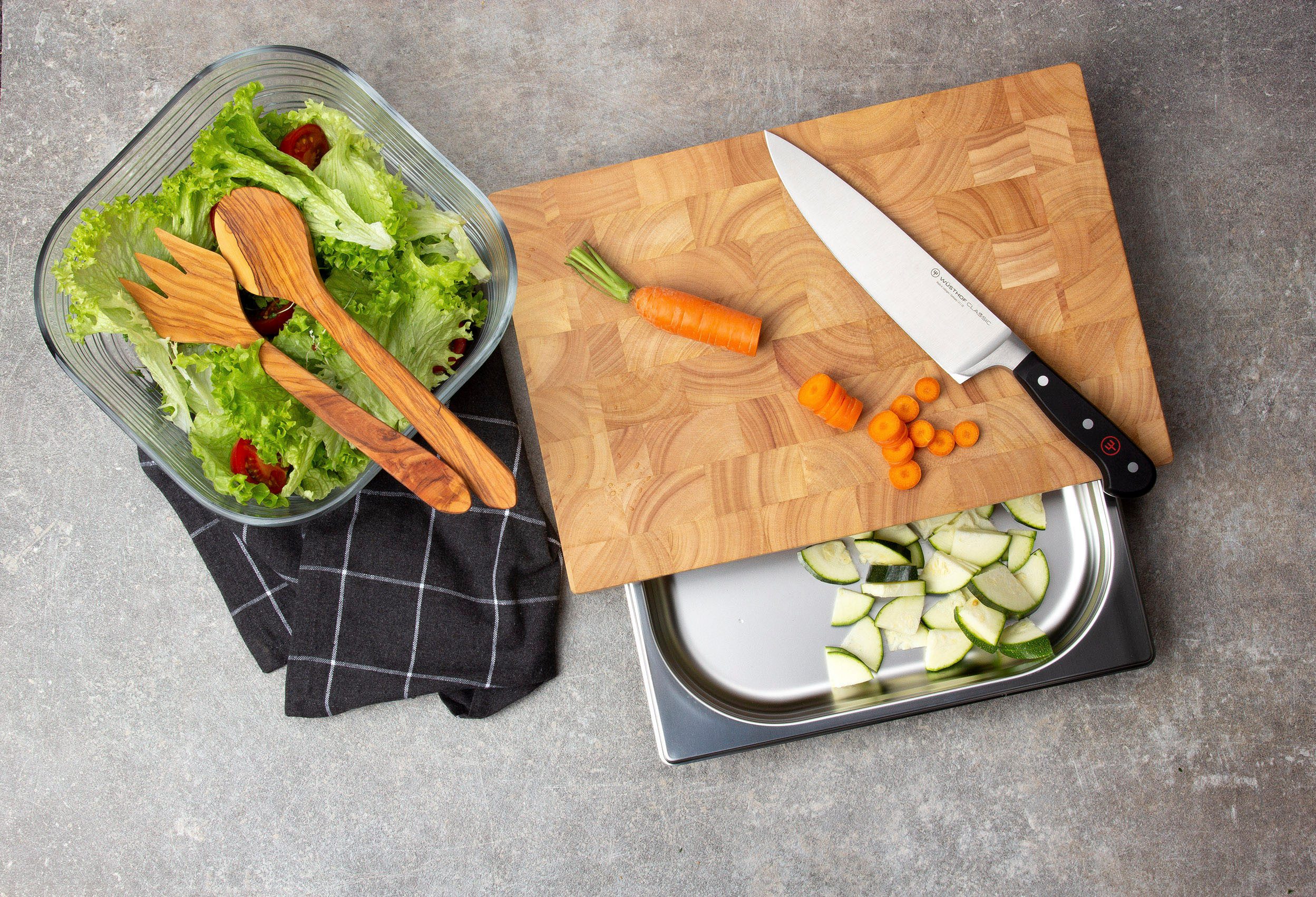 Continenta Schneidebrett, Massivholz, Handarbeit, mit Edelstahlschublade