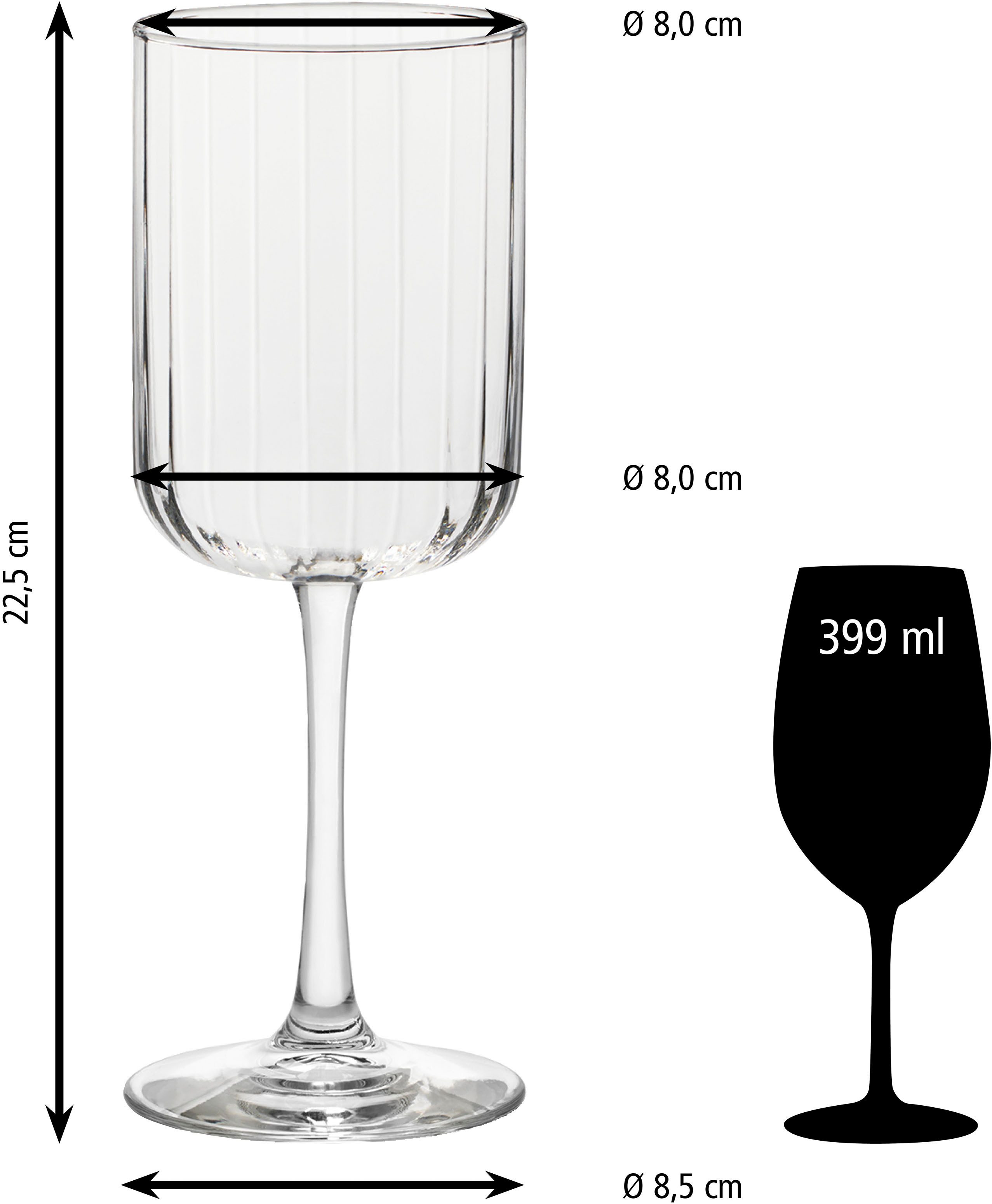LIBBEY Weinglas Libbey Gläser-Set -LINEAR-, 12er Set, 12-tlg., Glas, 399 ml, hochwertig verarbeitet, im modernen Design
